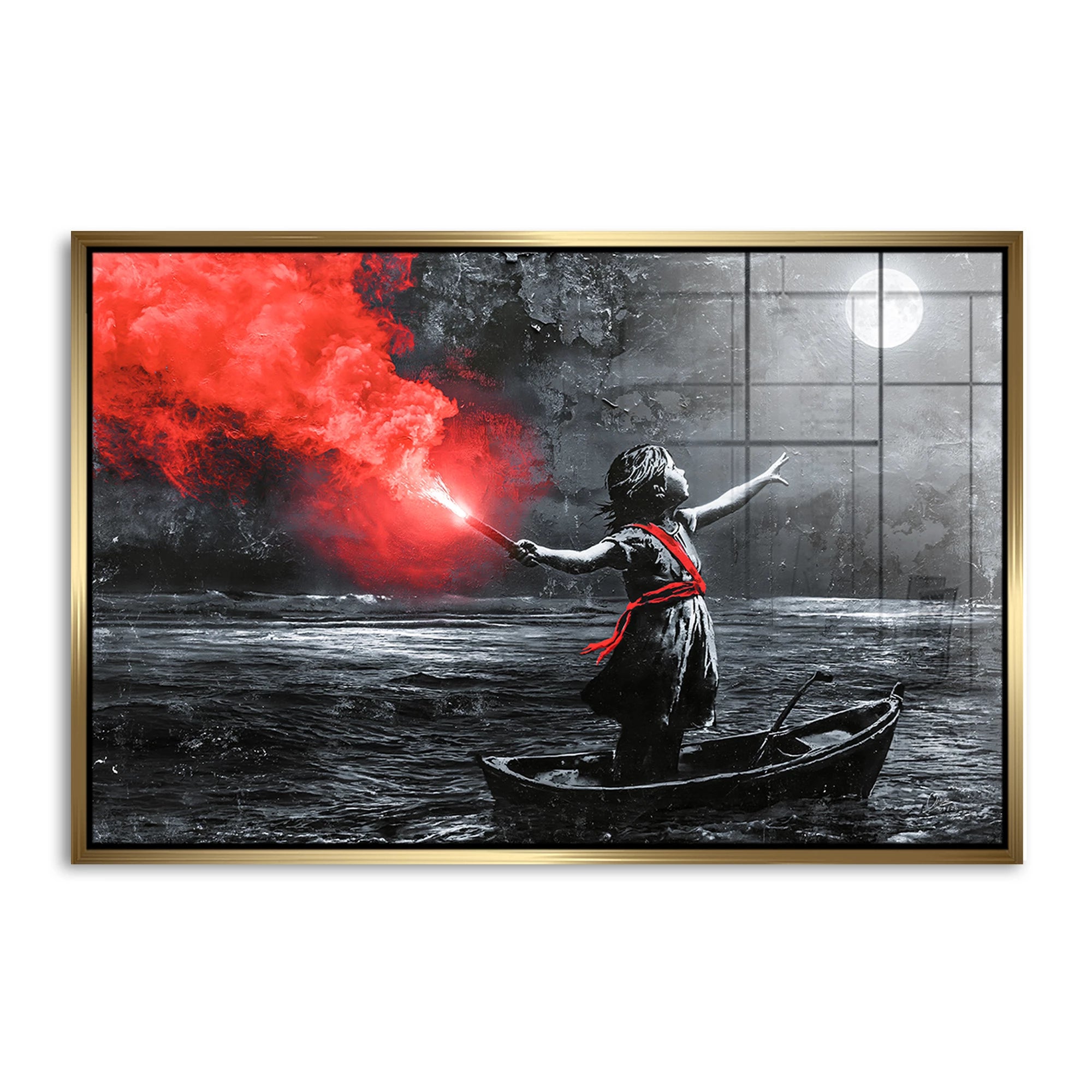 To the Moon Banksy Style Acrylglasbild