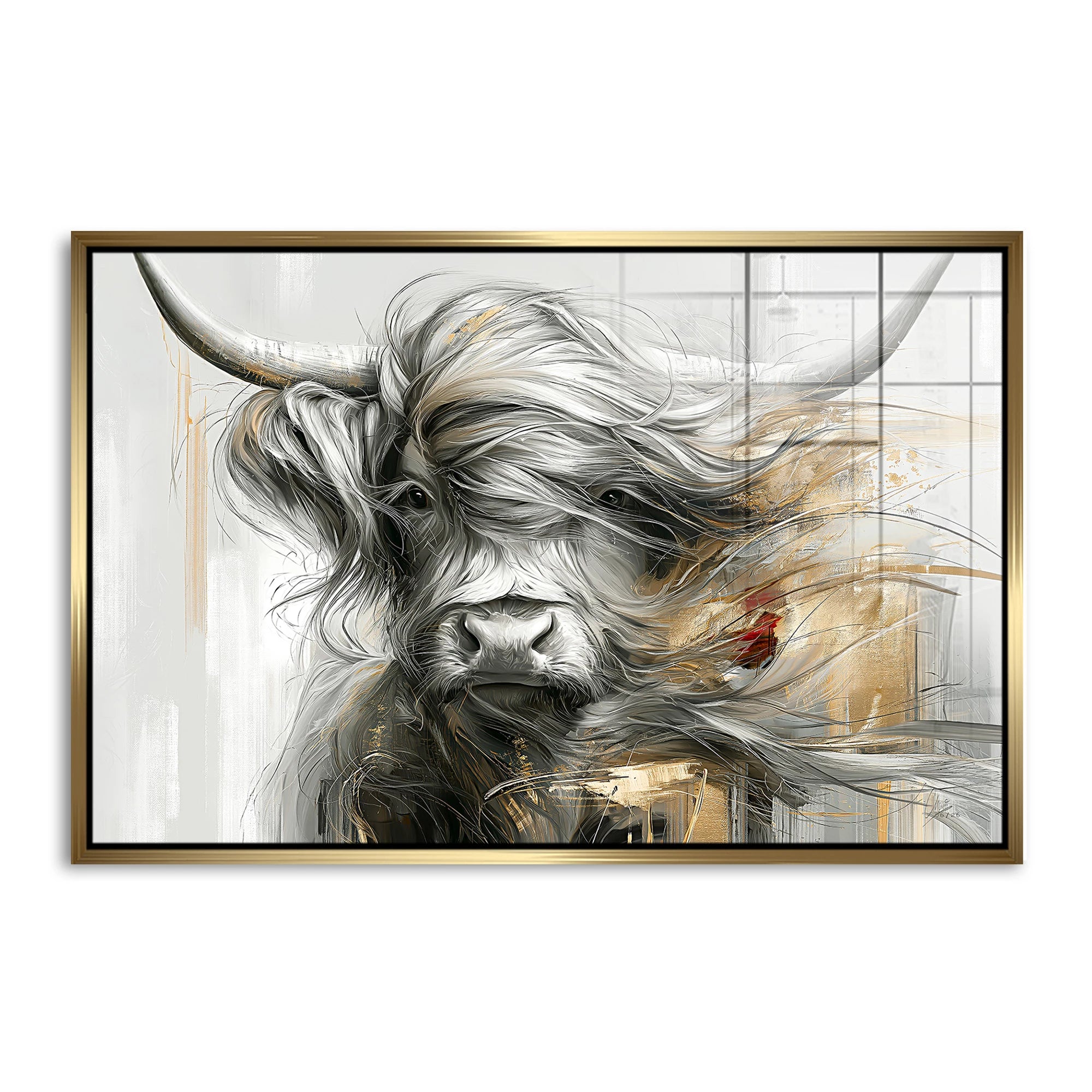 Highland Rind Gold Acrylglasbild