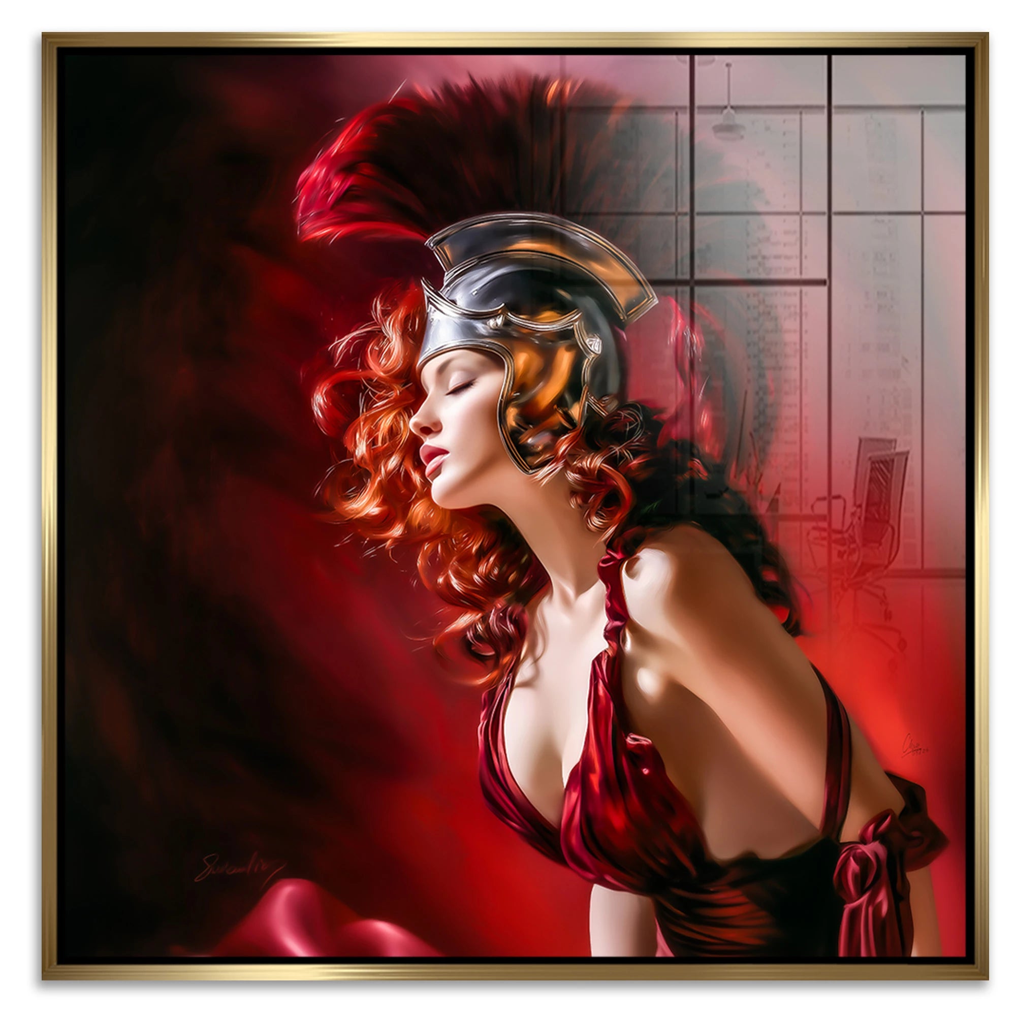 Römerin in Rot Acrylglasbild