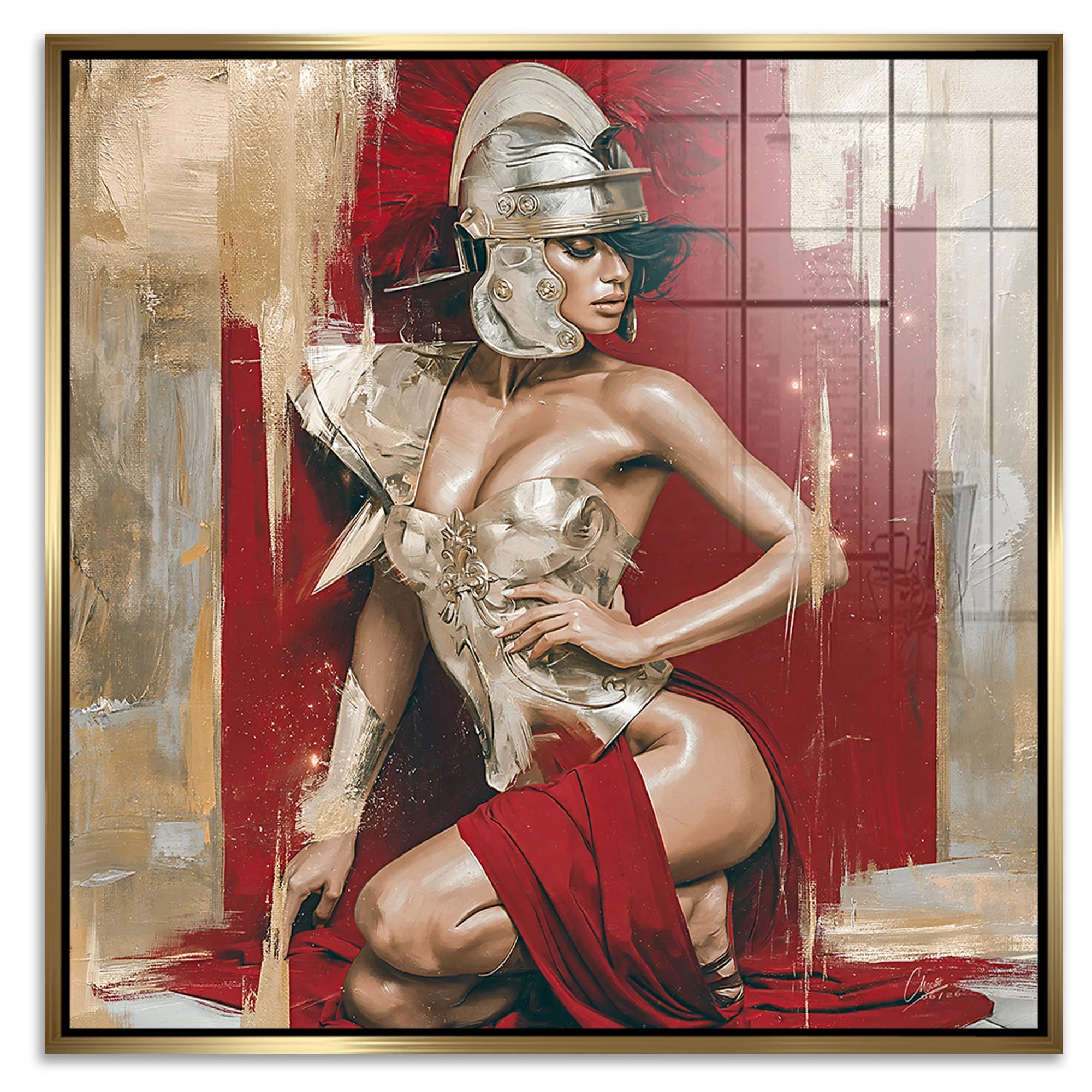 Goldene Gladiatorin Acrylglasbild