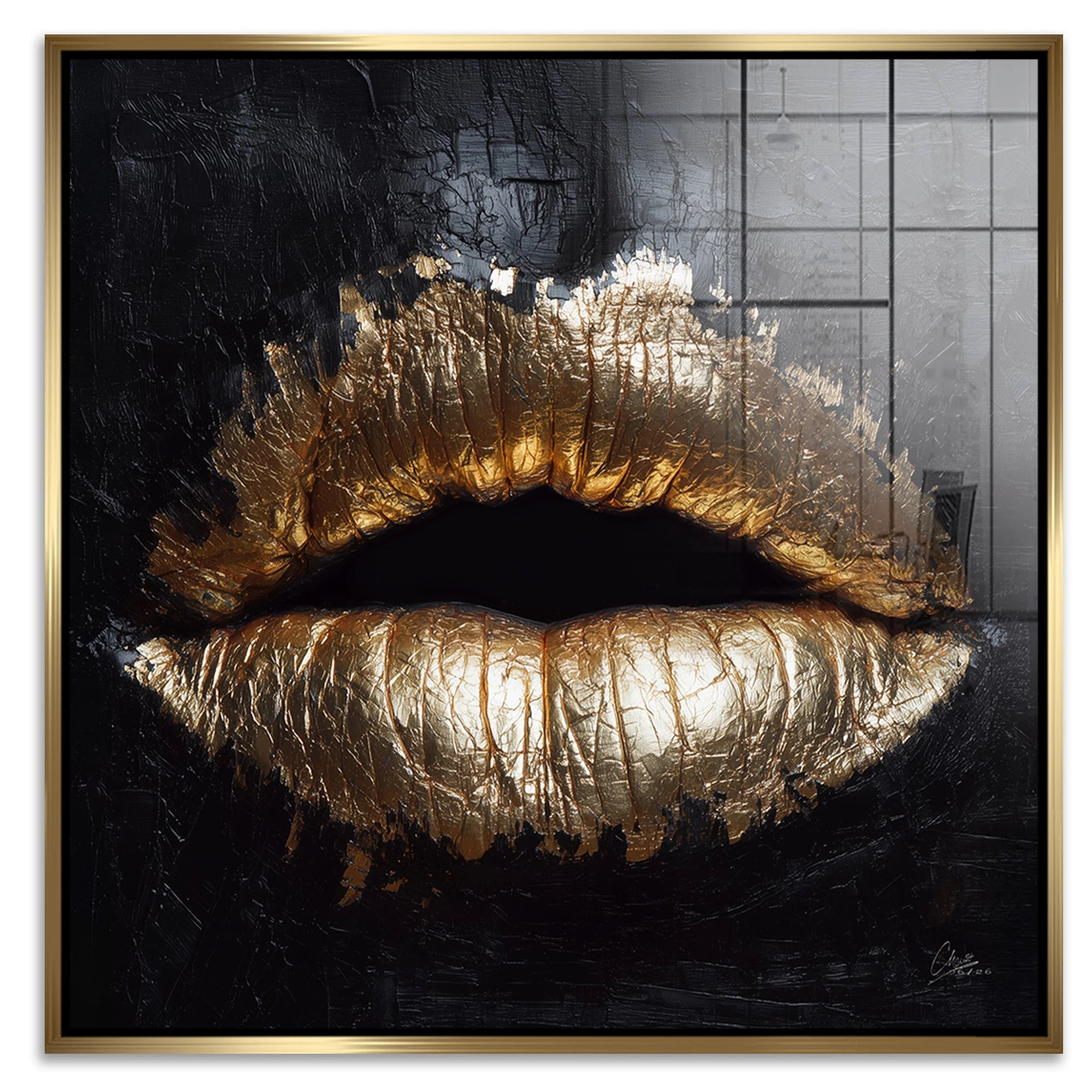 Goldene Lippen Acrylglasbild