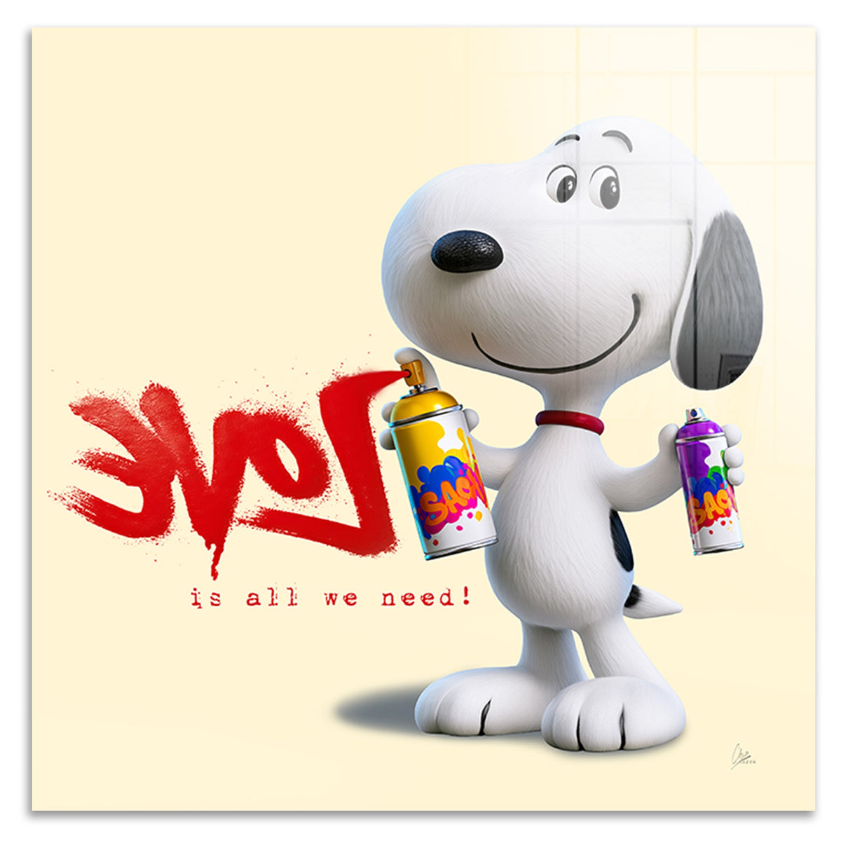 Snoopy Spray Love Acrylglasbild
