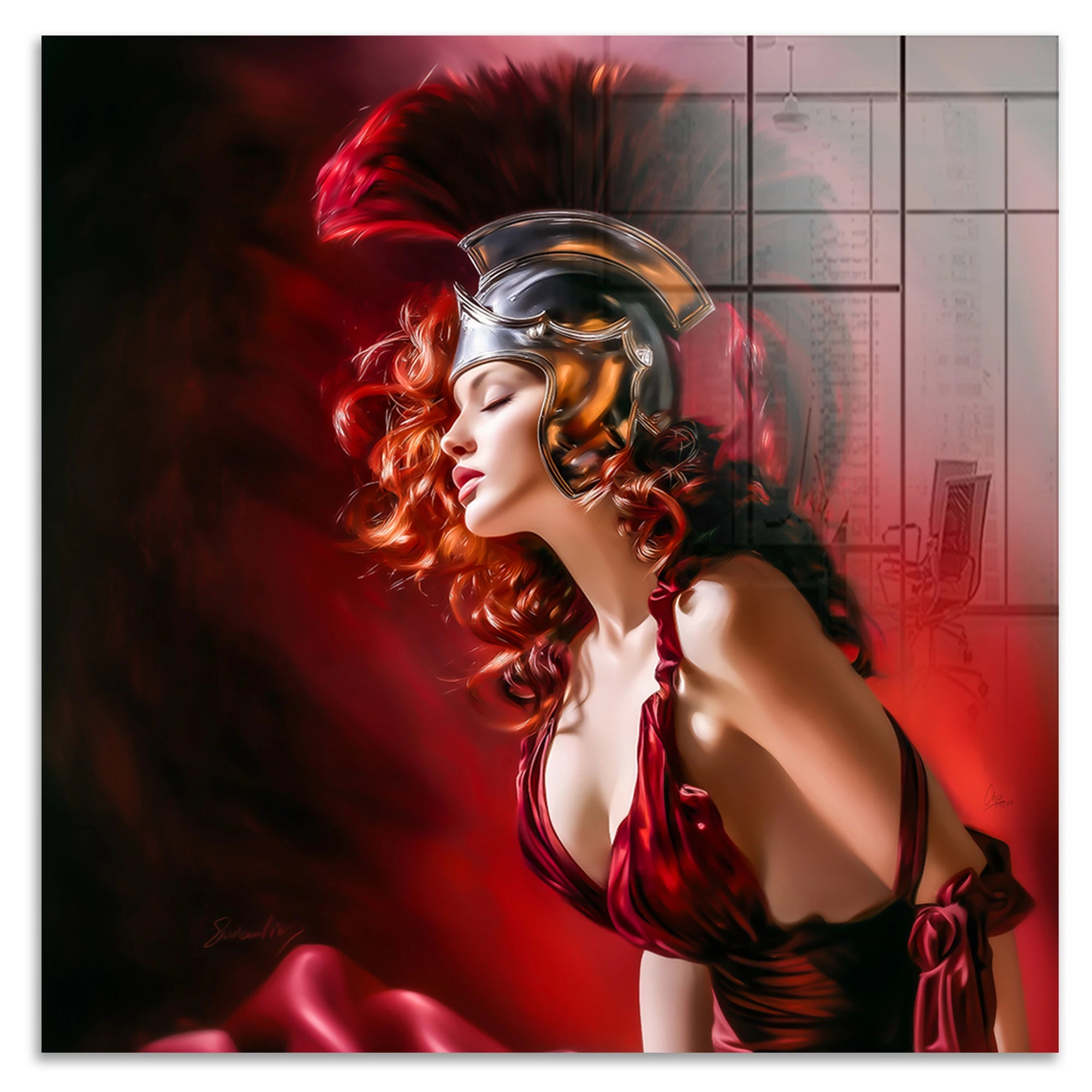 Römerin in Rot Acrylglasbild