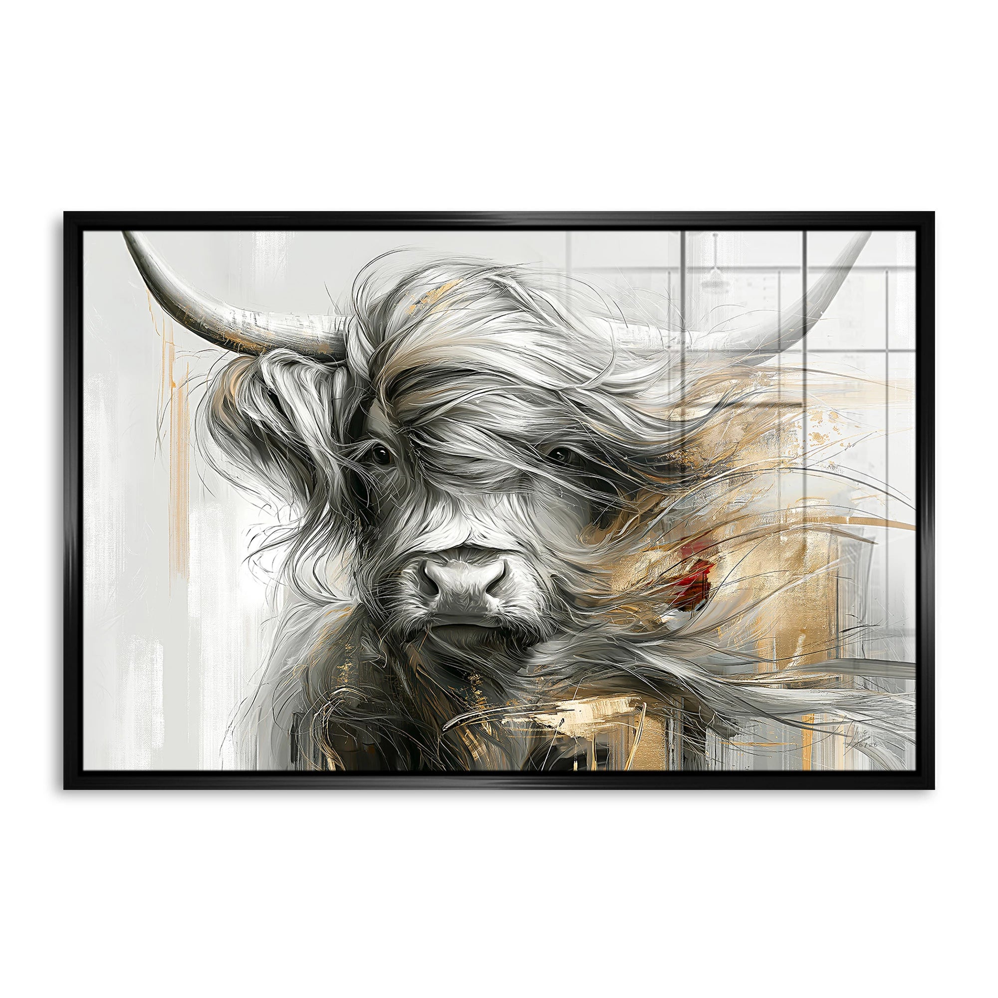 Highland Rind Gold Acrylglasbild
