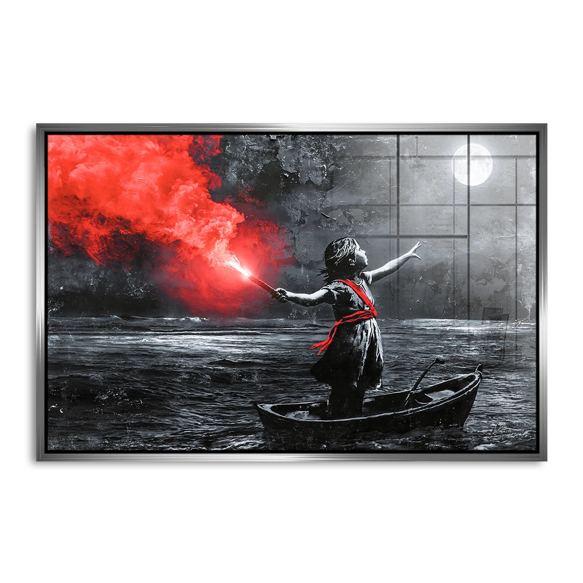 To the Moon Banksy Style Acrylglasbild