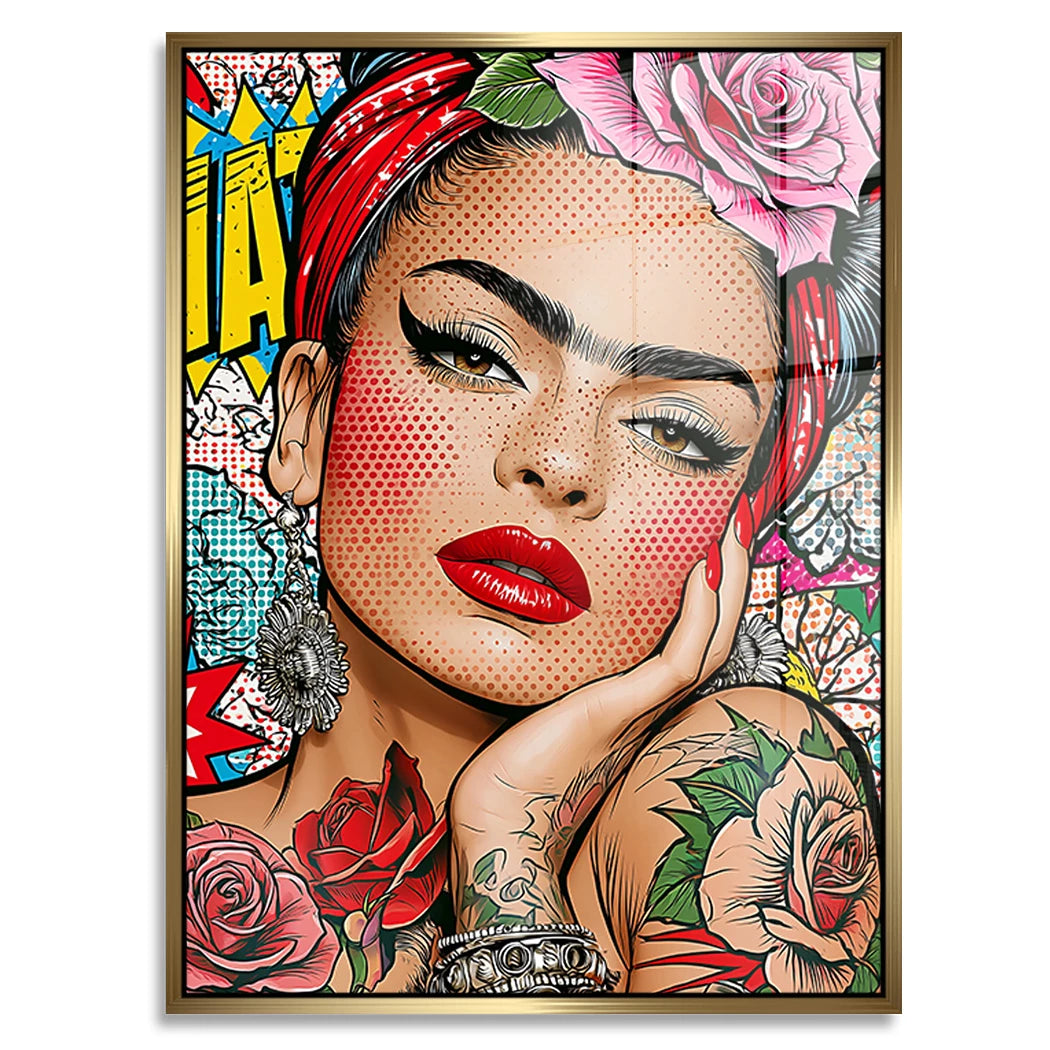 Frida Kahlo Rose Pop Art Acrylglasbild