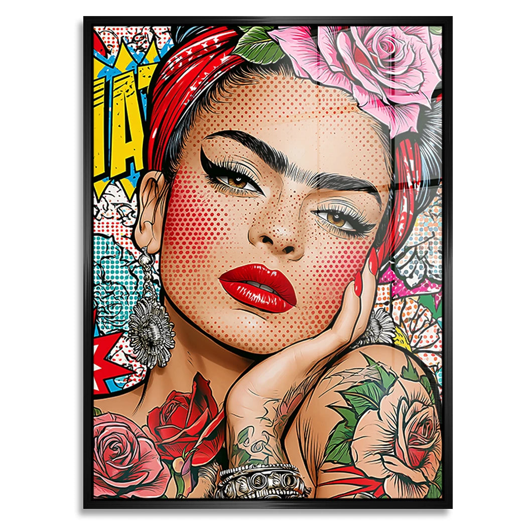 Frida Kahlo Rose Pop Art Acrylglasbild