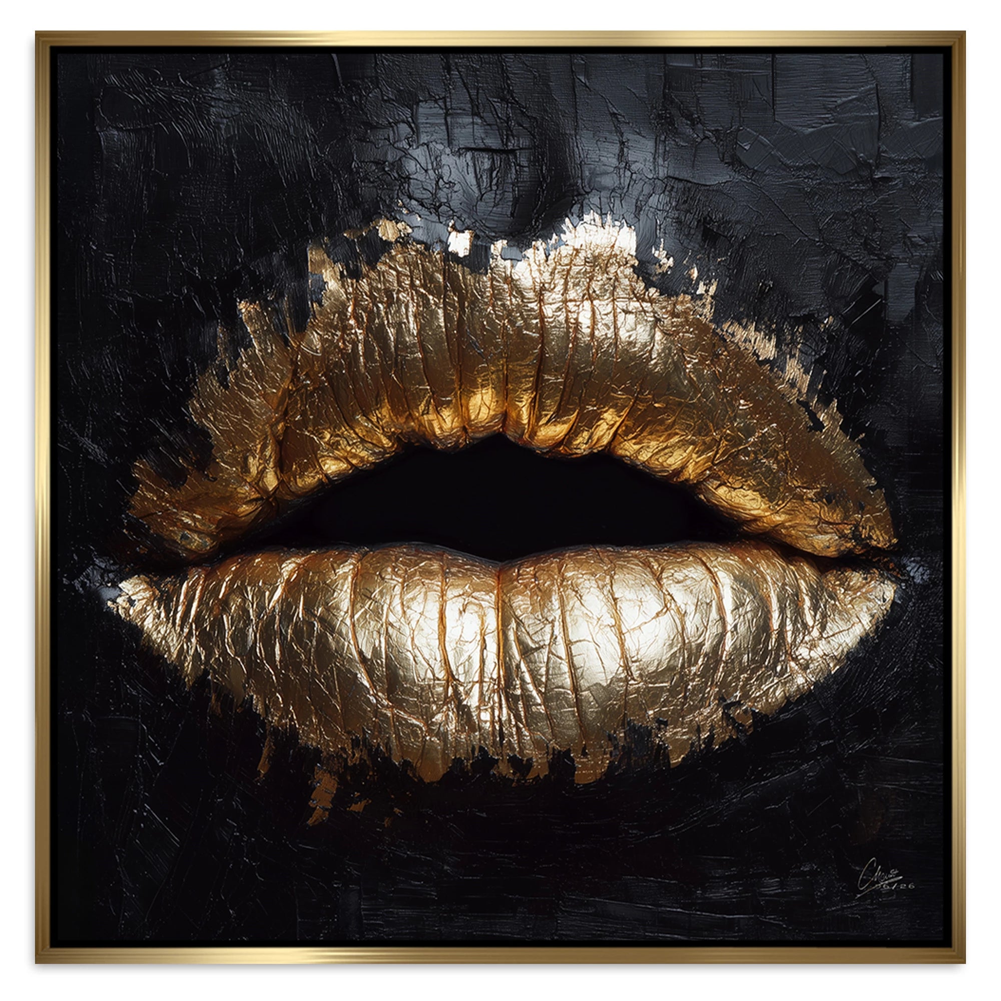 Goldene Lippen Alu Dibond Wandbild