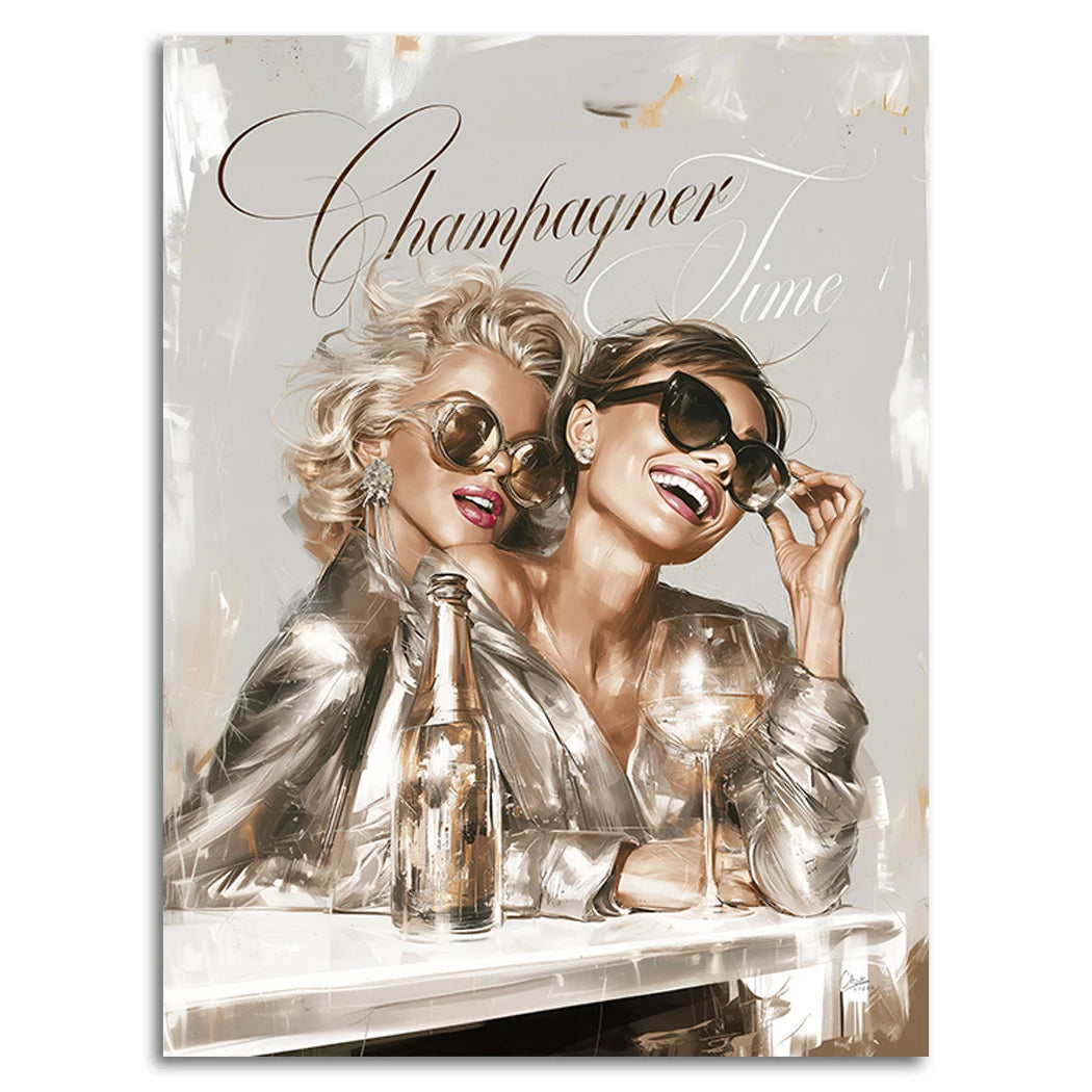 Audrey Hepburn und Marilyn Monroe Champus Alu Dibond Wandbild