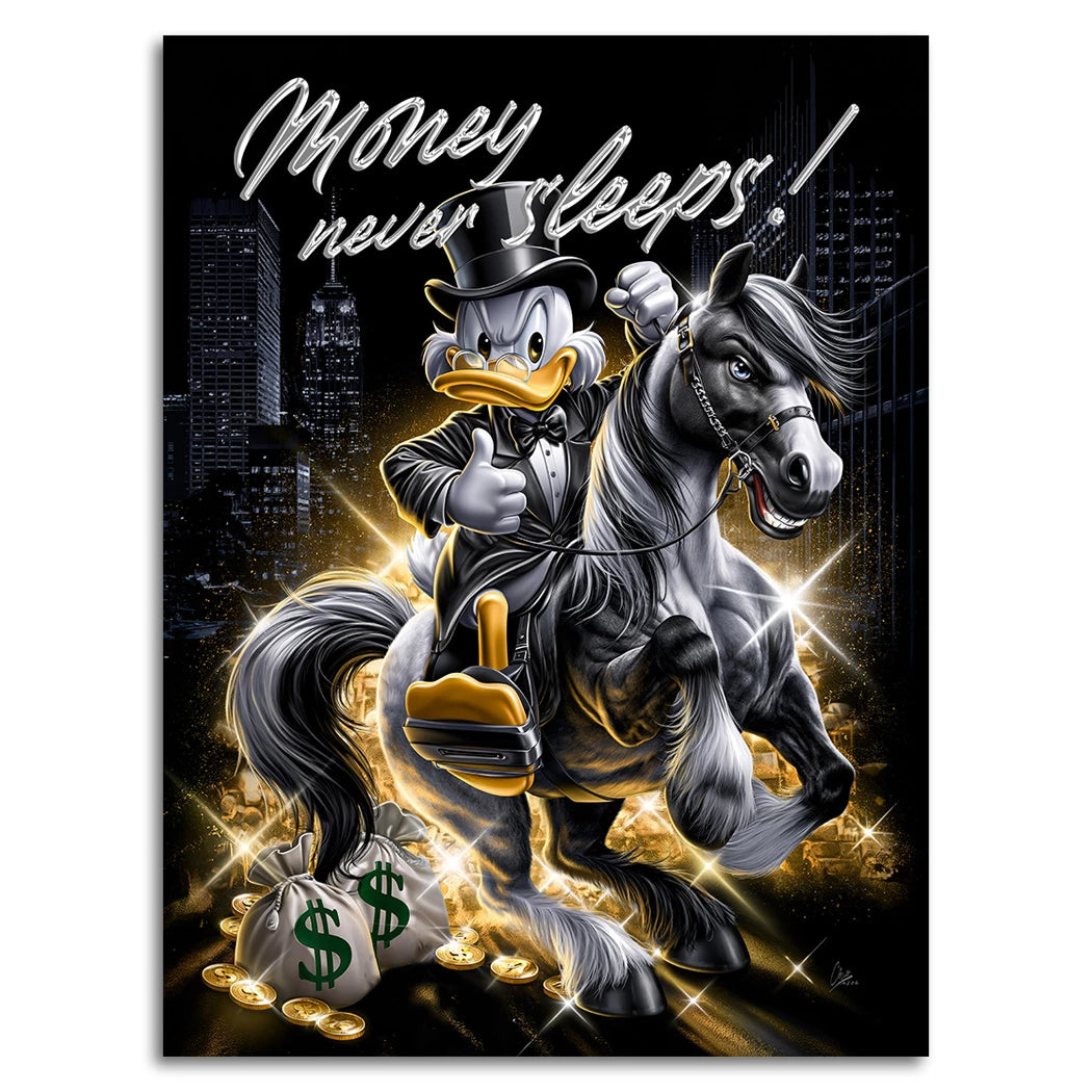 Dagobert Money Rider Alu Dibond Wandbild