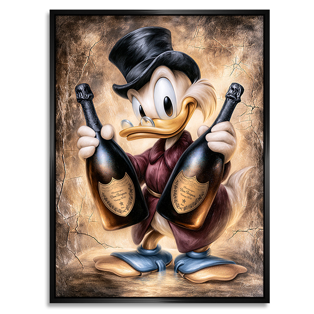Dagobert Duck Champagner Art Alu Dibond Wandbild