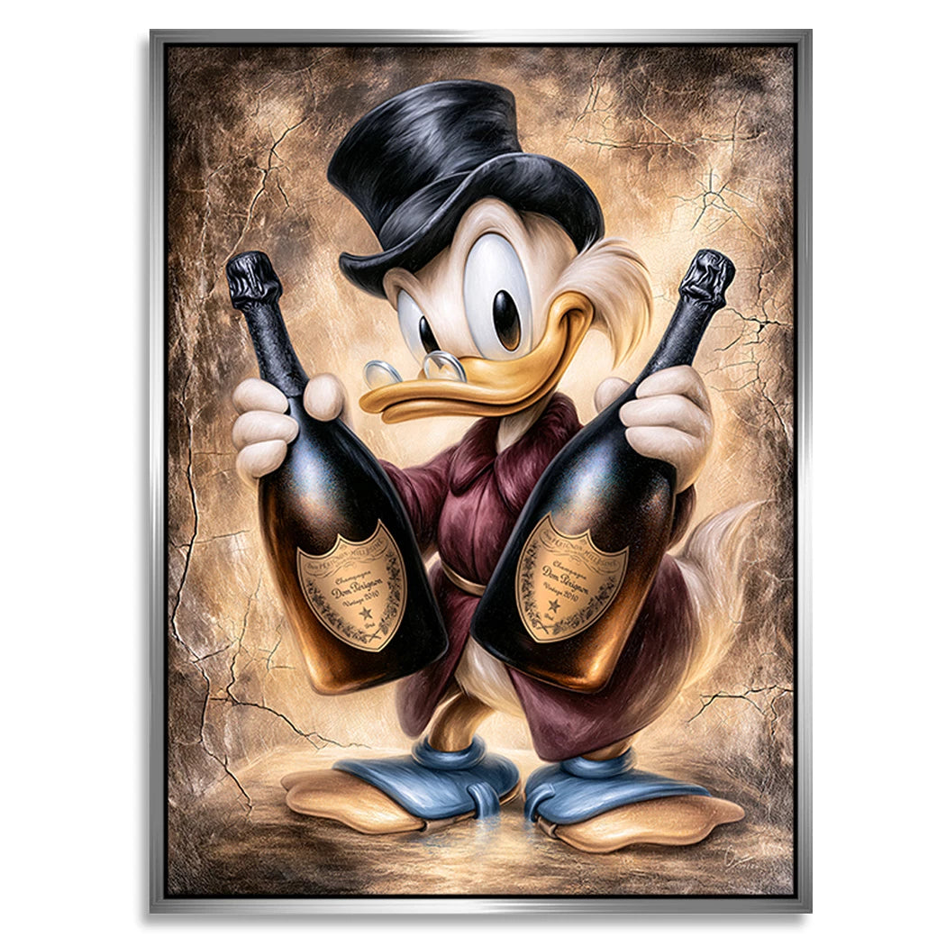 Dagobert Duck Champagner Art Alu Dibond Wandbild
