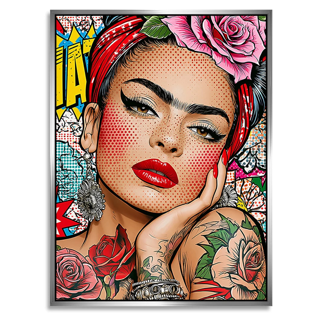 Frida Kahlo Rose Pop Art Alu Dibond Wandbild