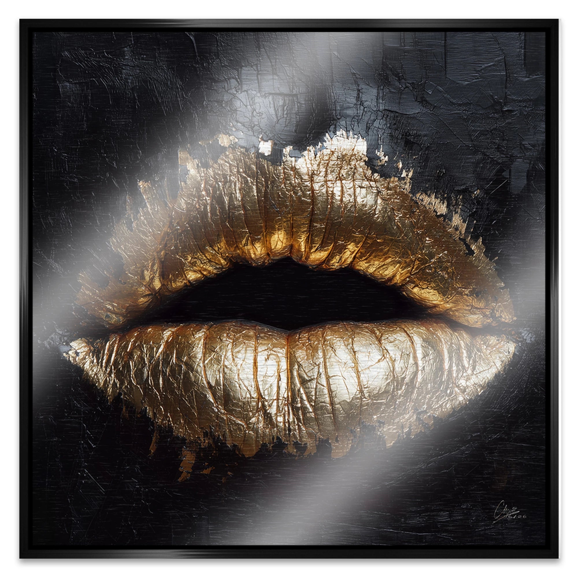 Goldene Lippen Aluminiumbild gebürstet