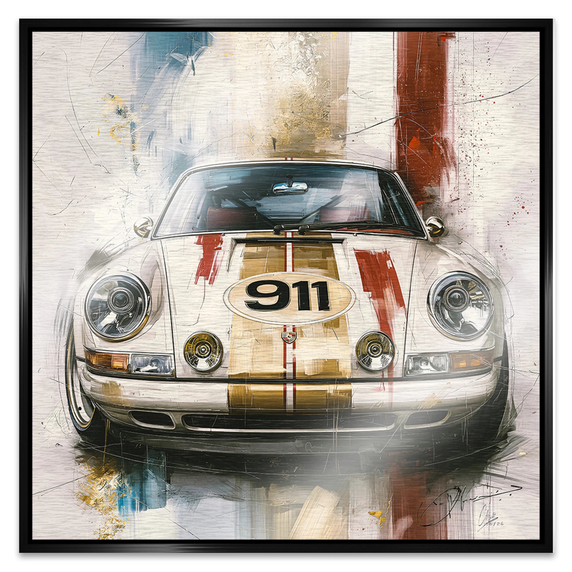 Porsche 911 Racing Aluminiumbild gebürstet