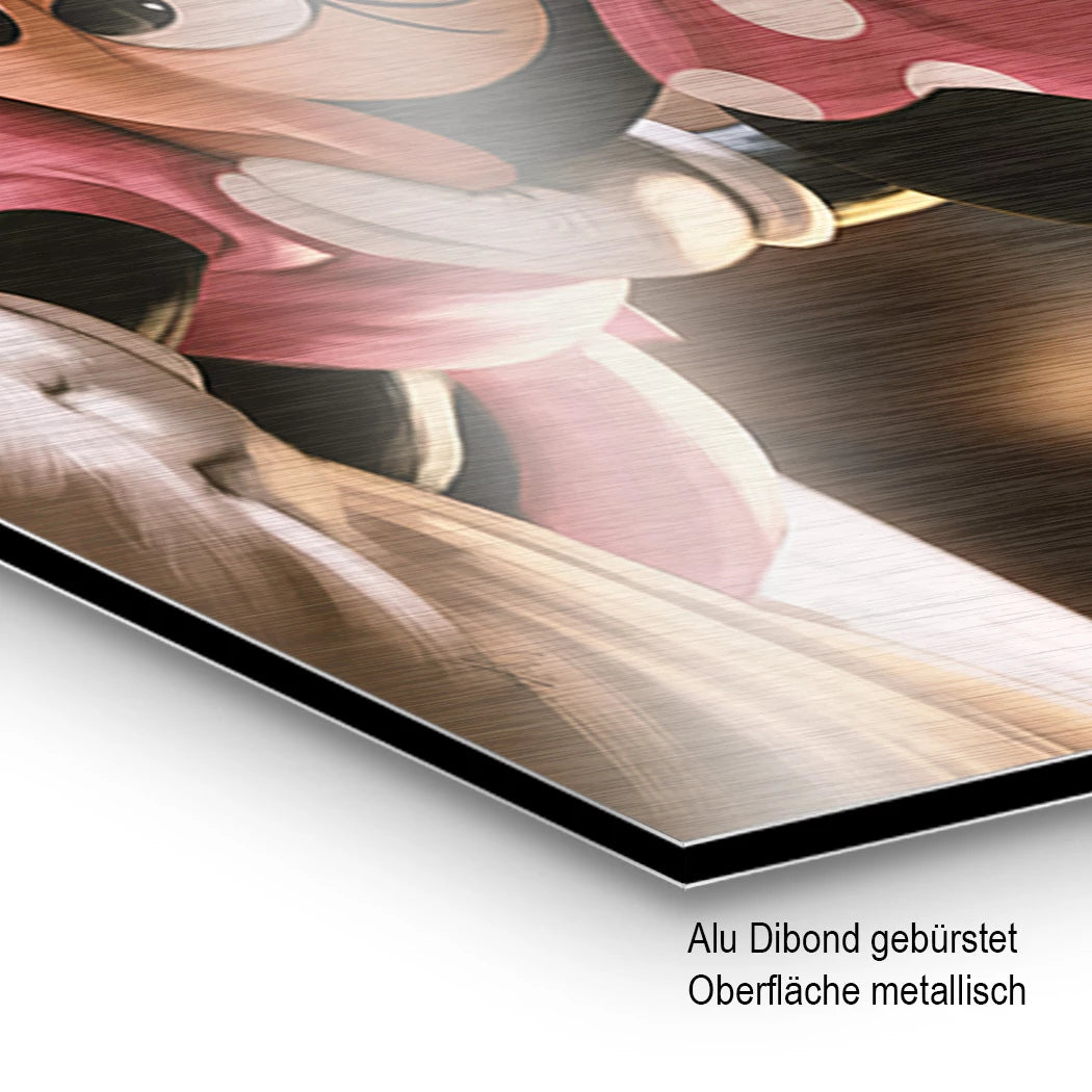 Mickey & Minnie Teamwork Aluminiumbild gebürstet