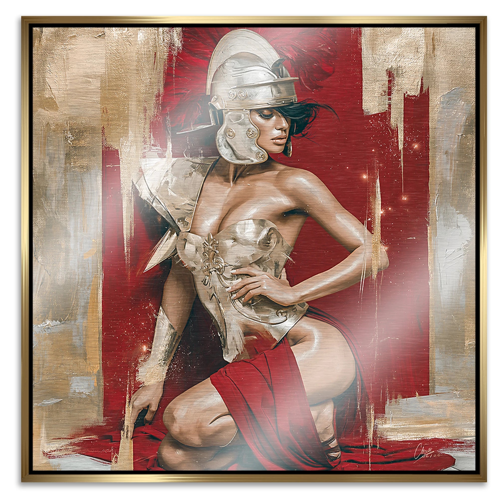 Goldene Gladiatorin Aluminiumbild gebürstet