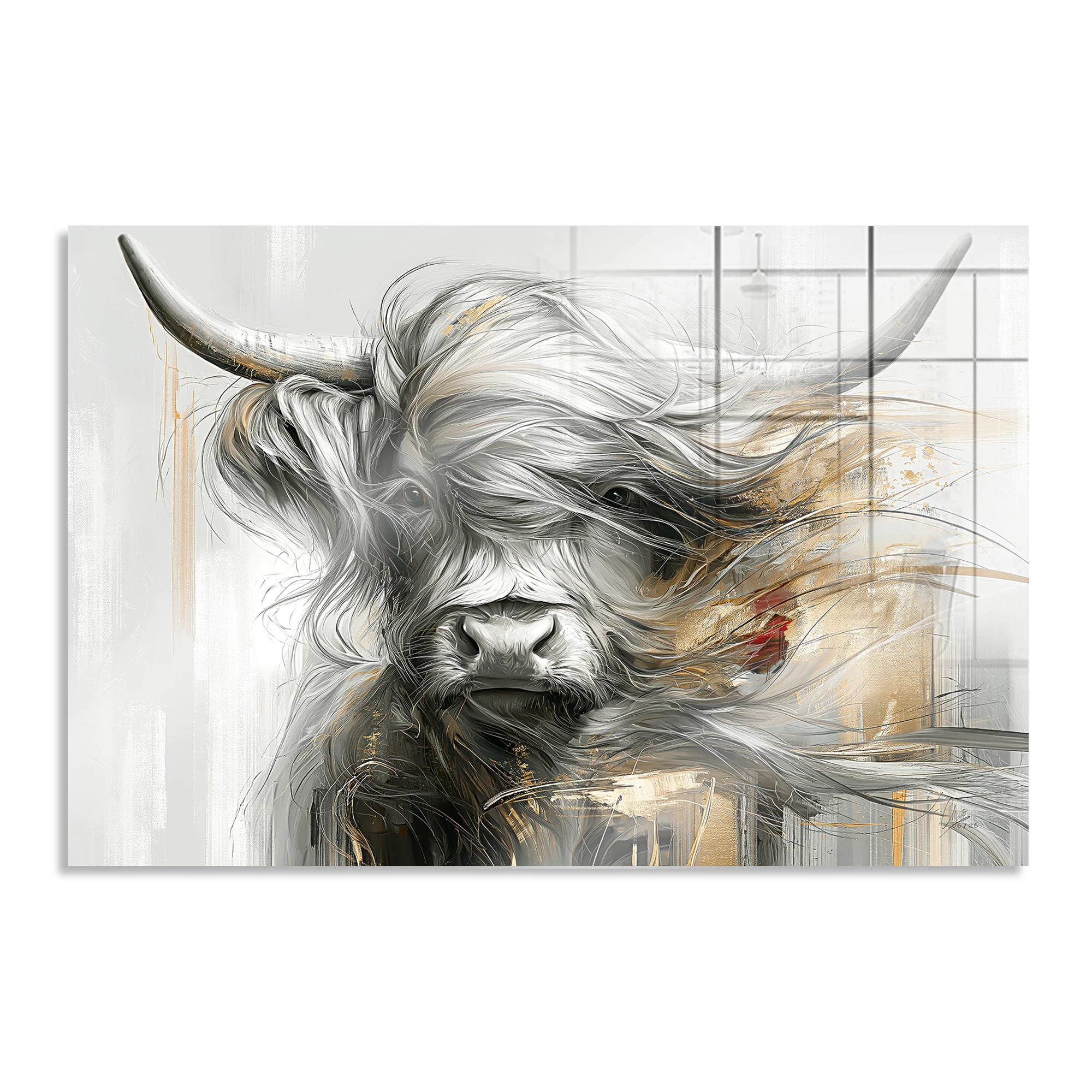 Highland Rind Gold Aluminiumbild gebürstet