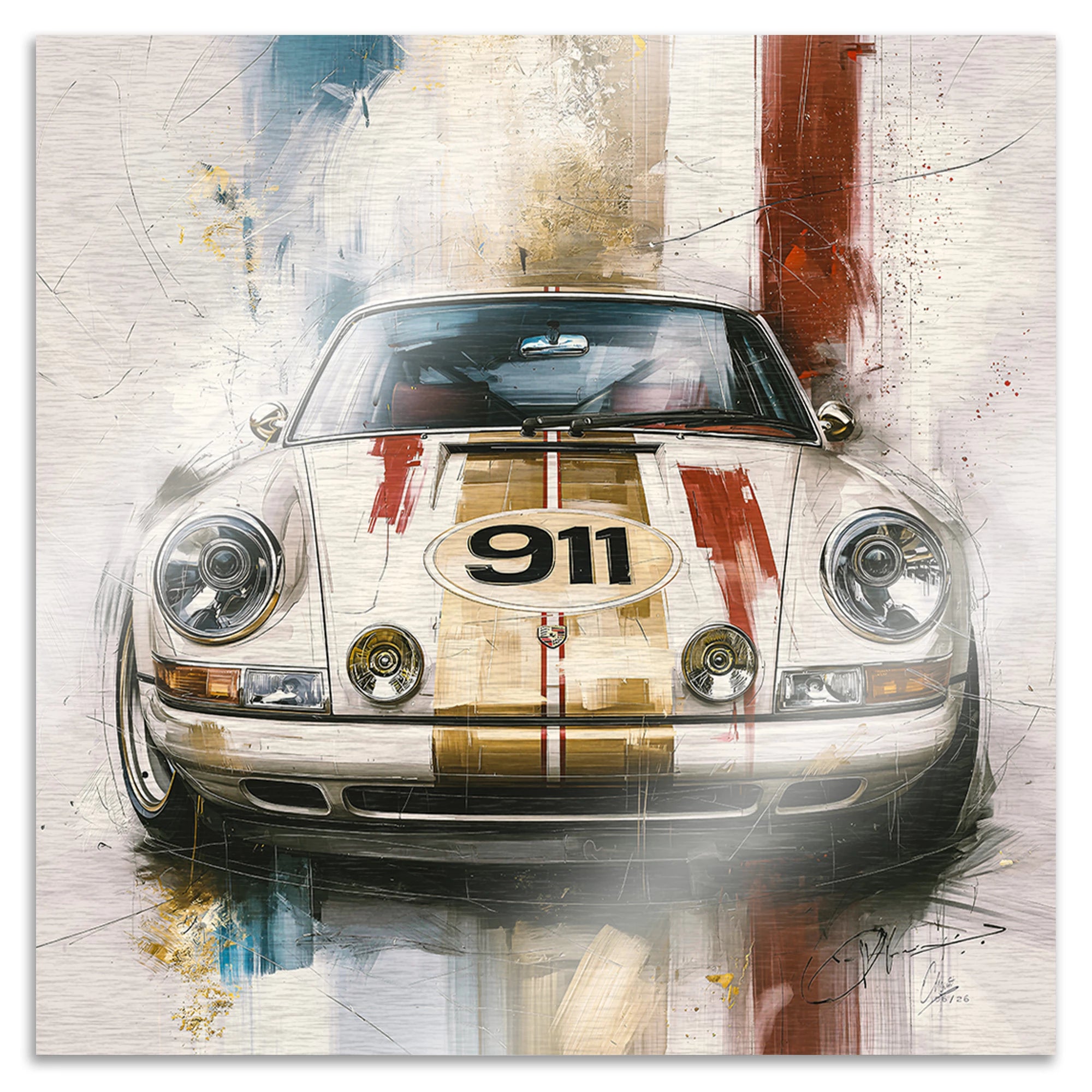 Porsche 911 Racing Aluminiumbild gebürstet