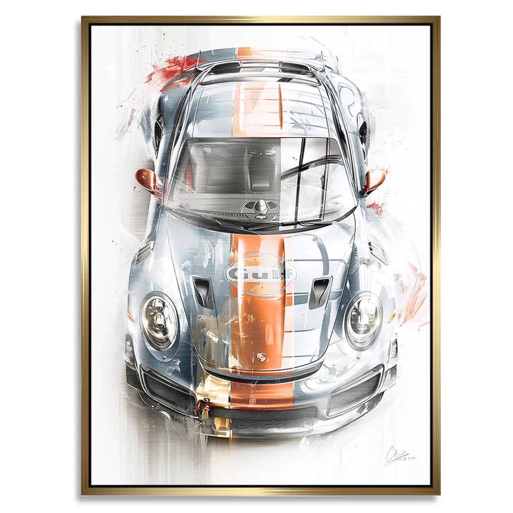 Gulf Porsche 911 Aluminiumbild gebürstet