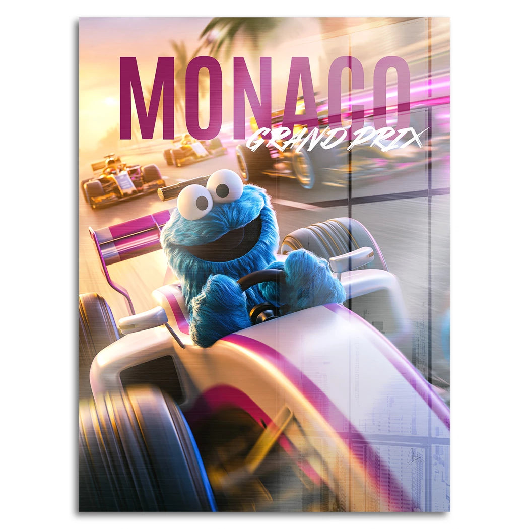 Krümelmonster Grand Prix Aluminiumbild gebürstet