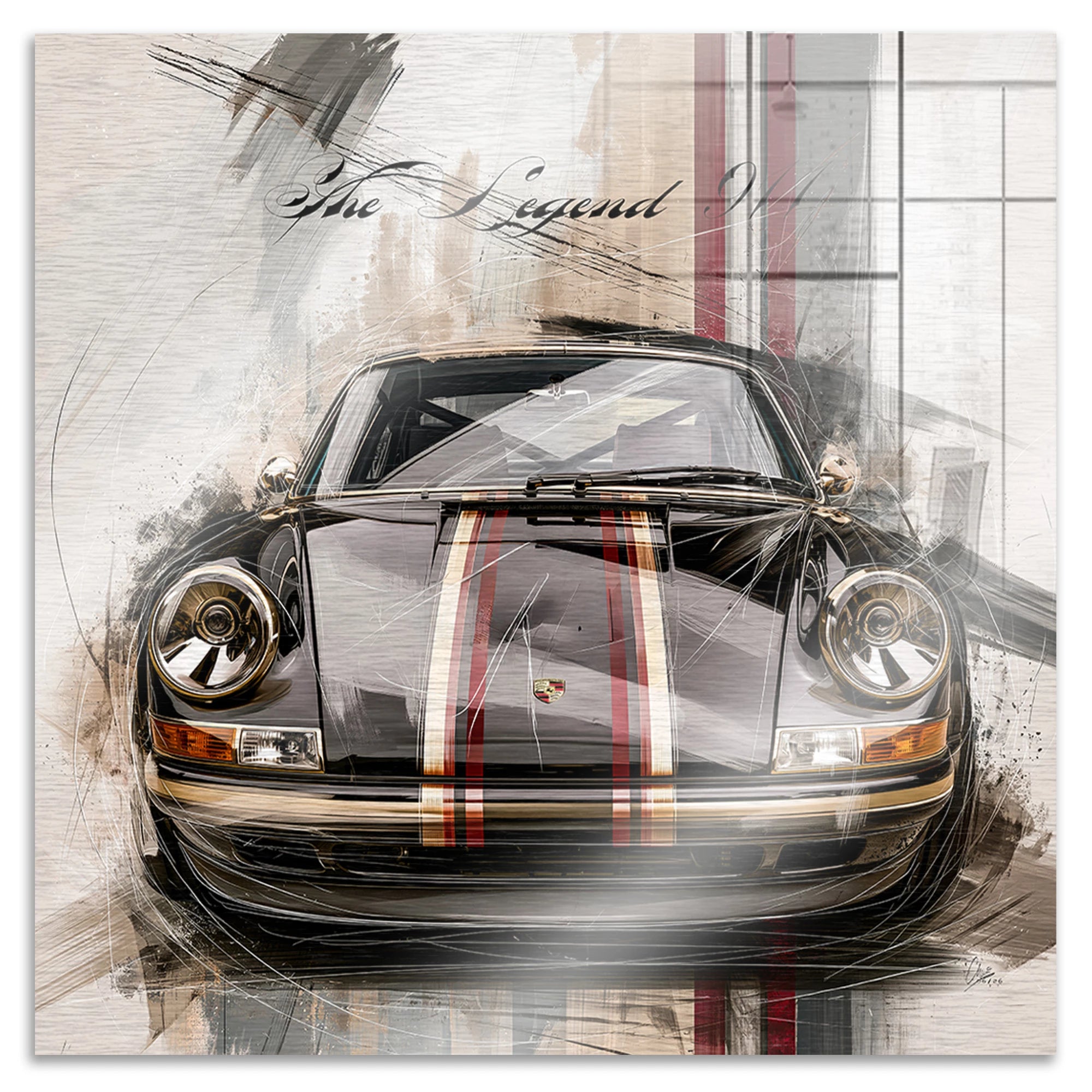 Porsche 911 Black Line Aluminiumbild gebürstet