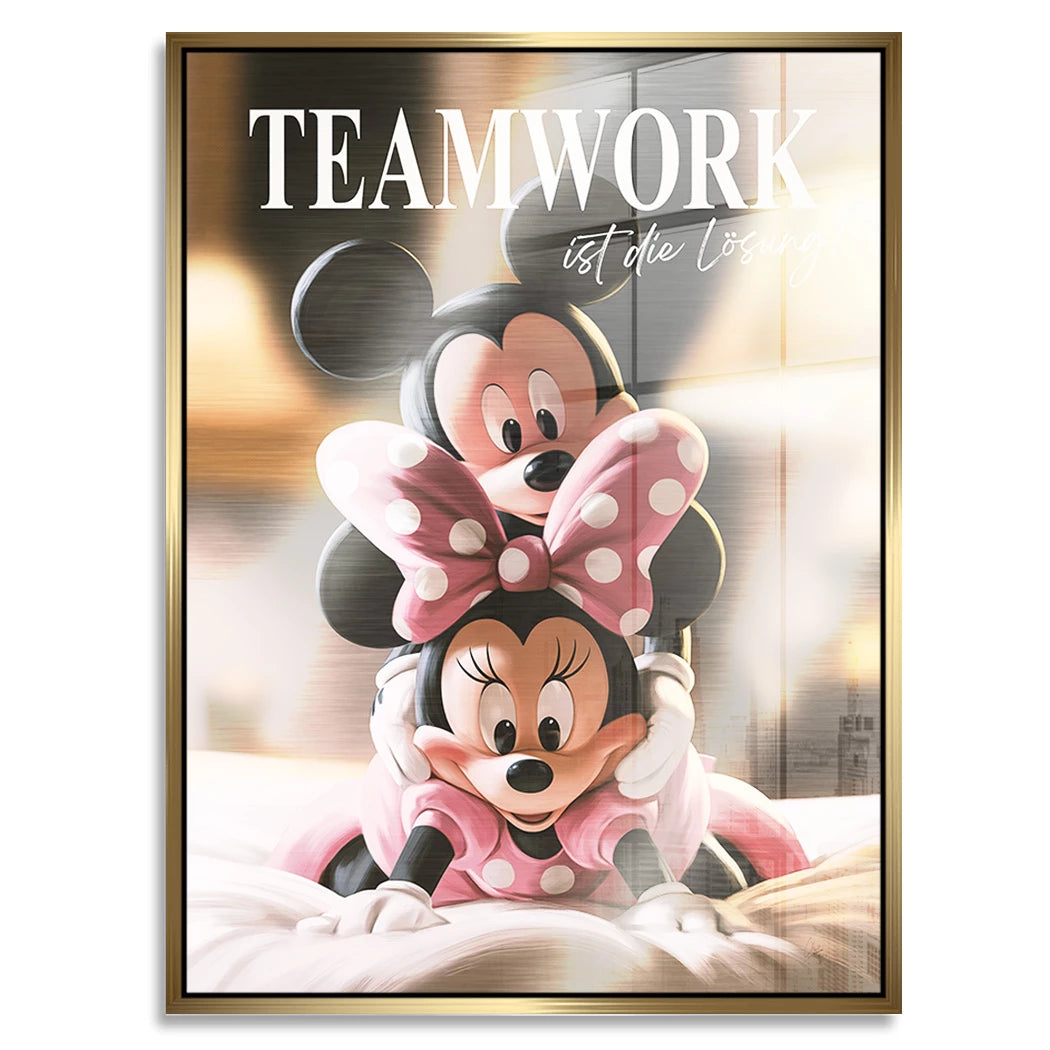 Mickey & Minnie Teamwork Aluminiumbild gebürstet