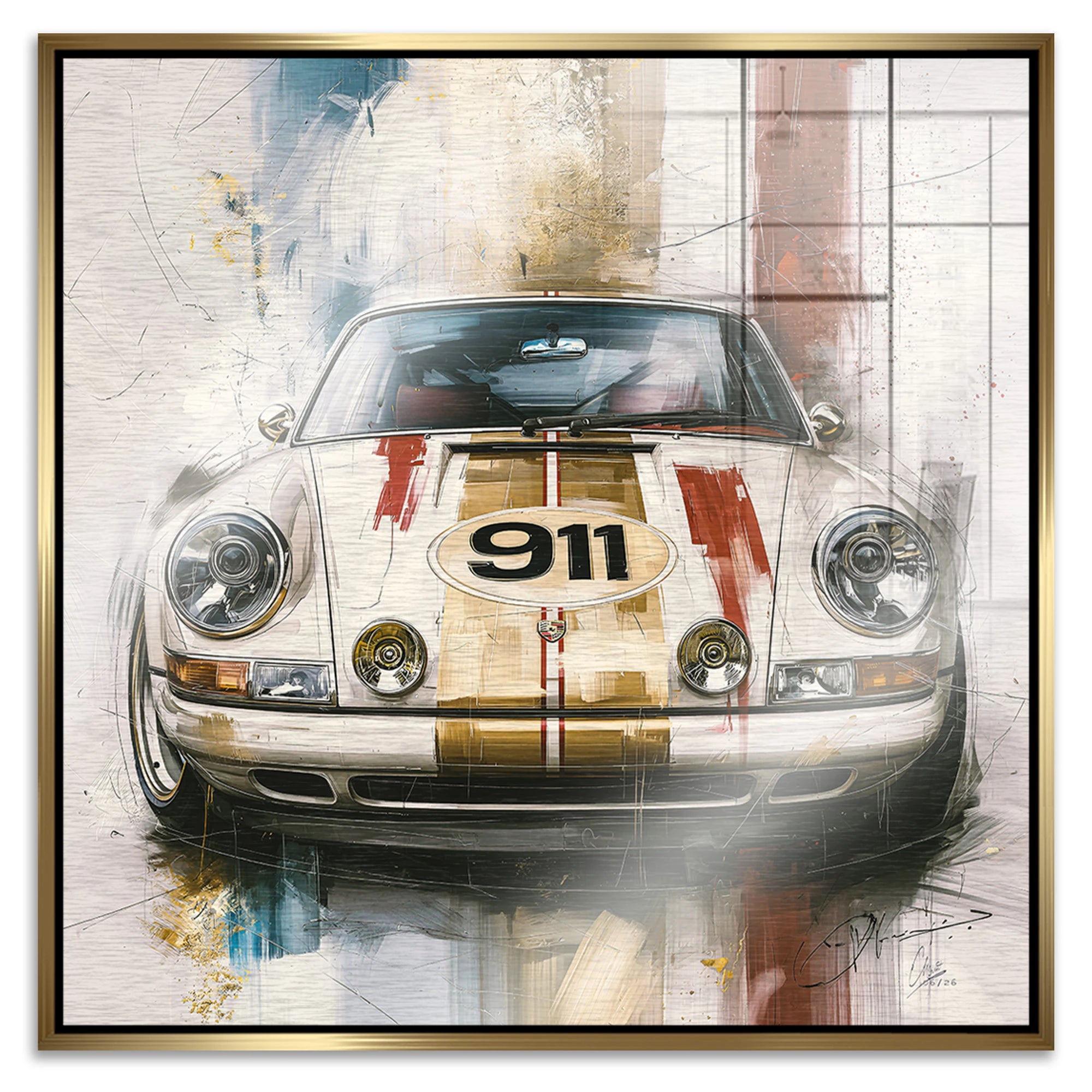 Porsche 911 Racing Aluminiumbild gebürstet