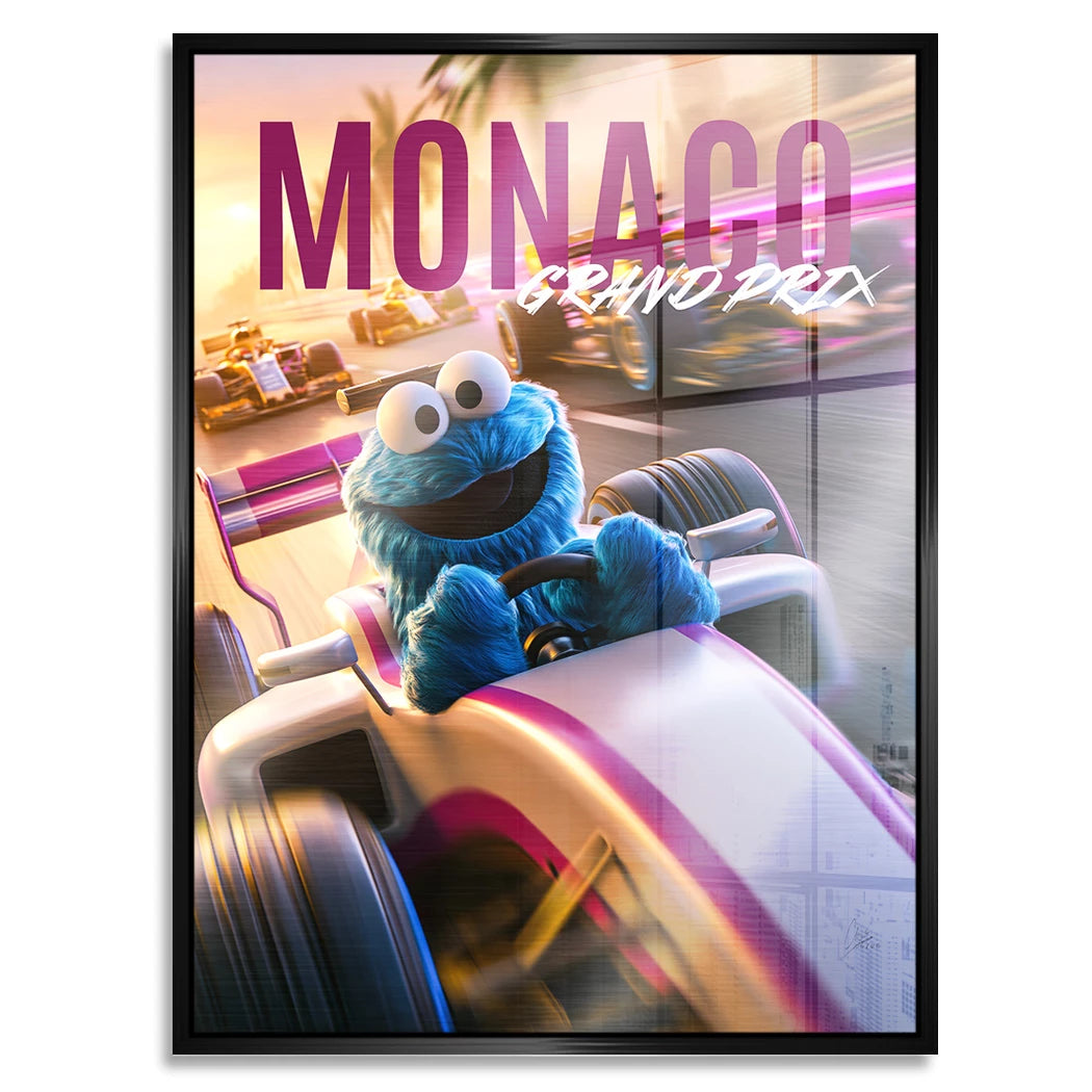 Krümelmonster Grand Prix Aluminiumbild gebürstet