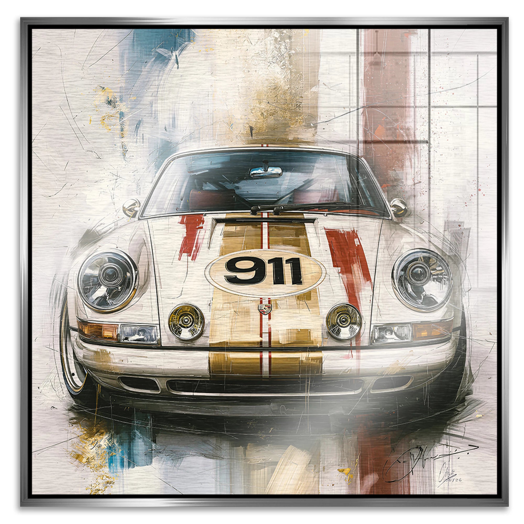 Porsche 911 Racing Aluminiumbild gebürstet
