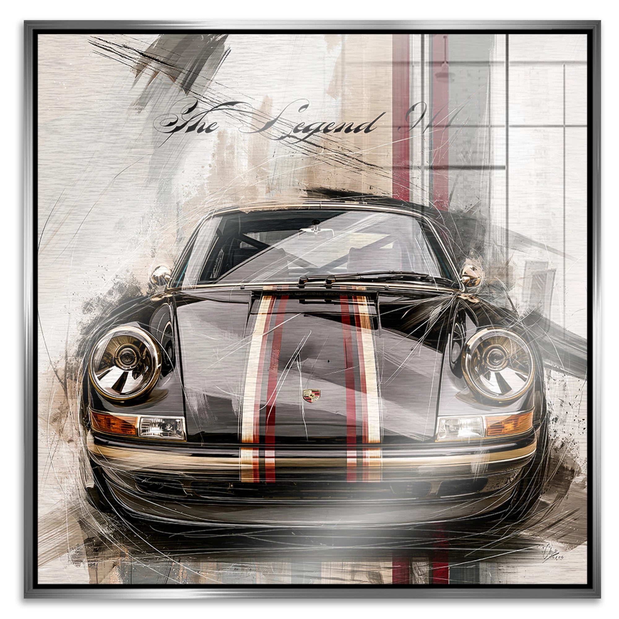 Porsche 911 Black Line Aluminiumbild gebürstet