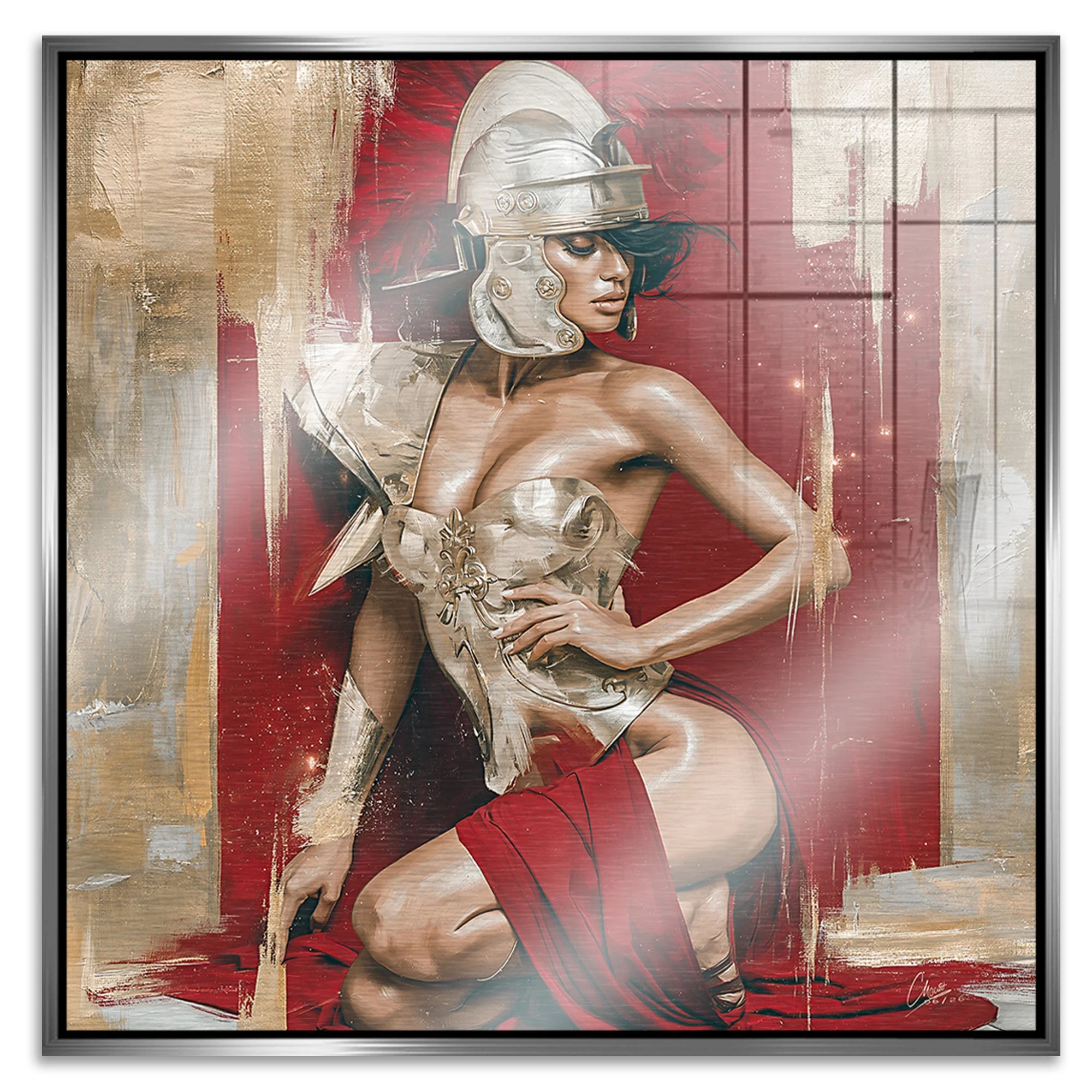 Goldene Gladiatorin Aluminiumbild gebürstet