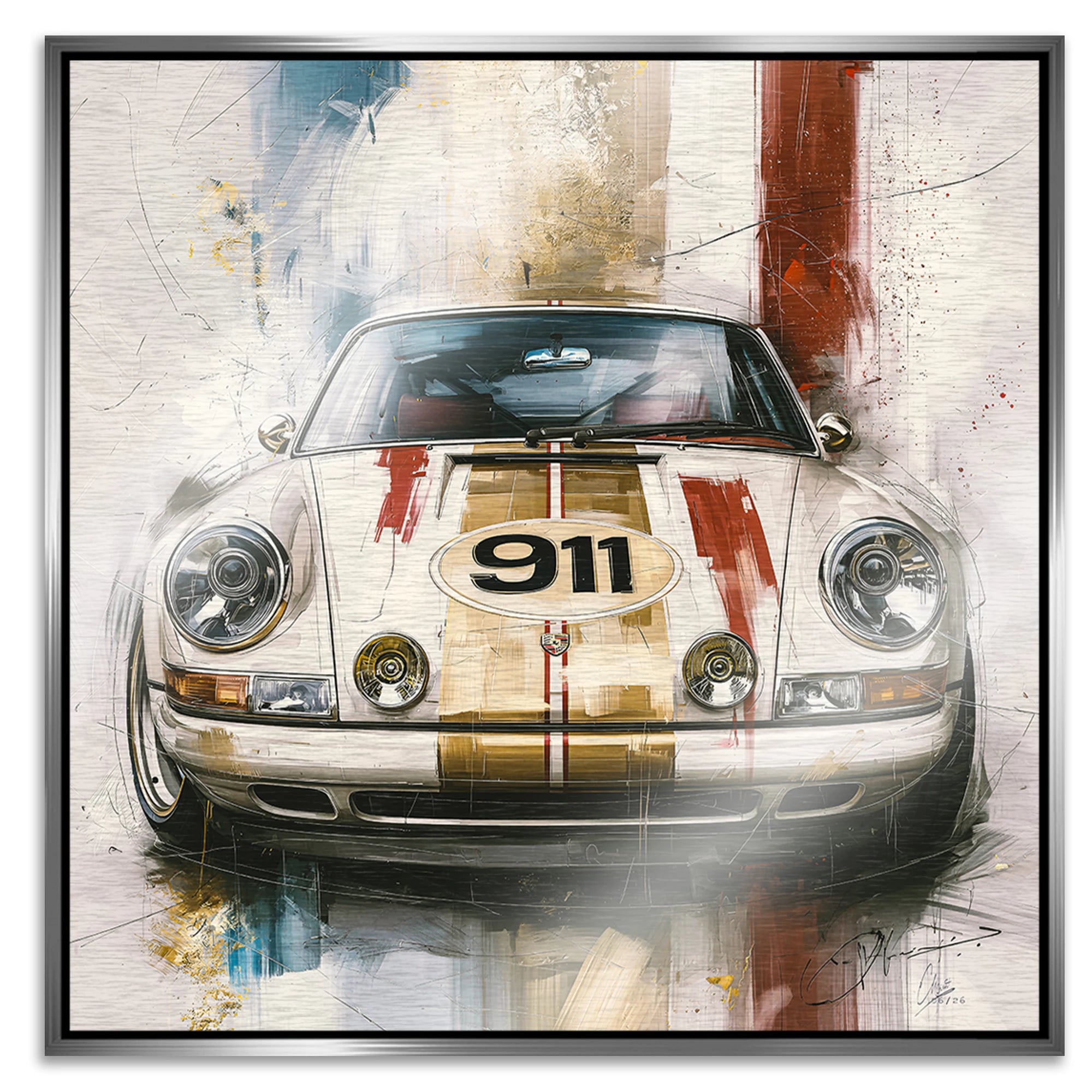 Porsche 911 Racing Aluminiumbild gebürstet