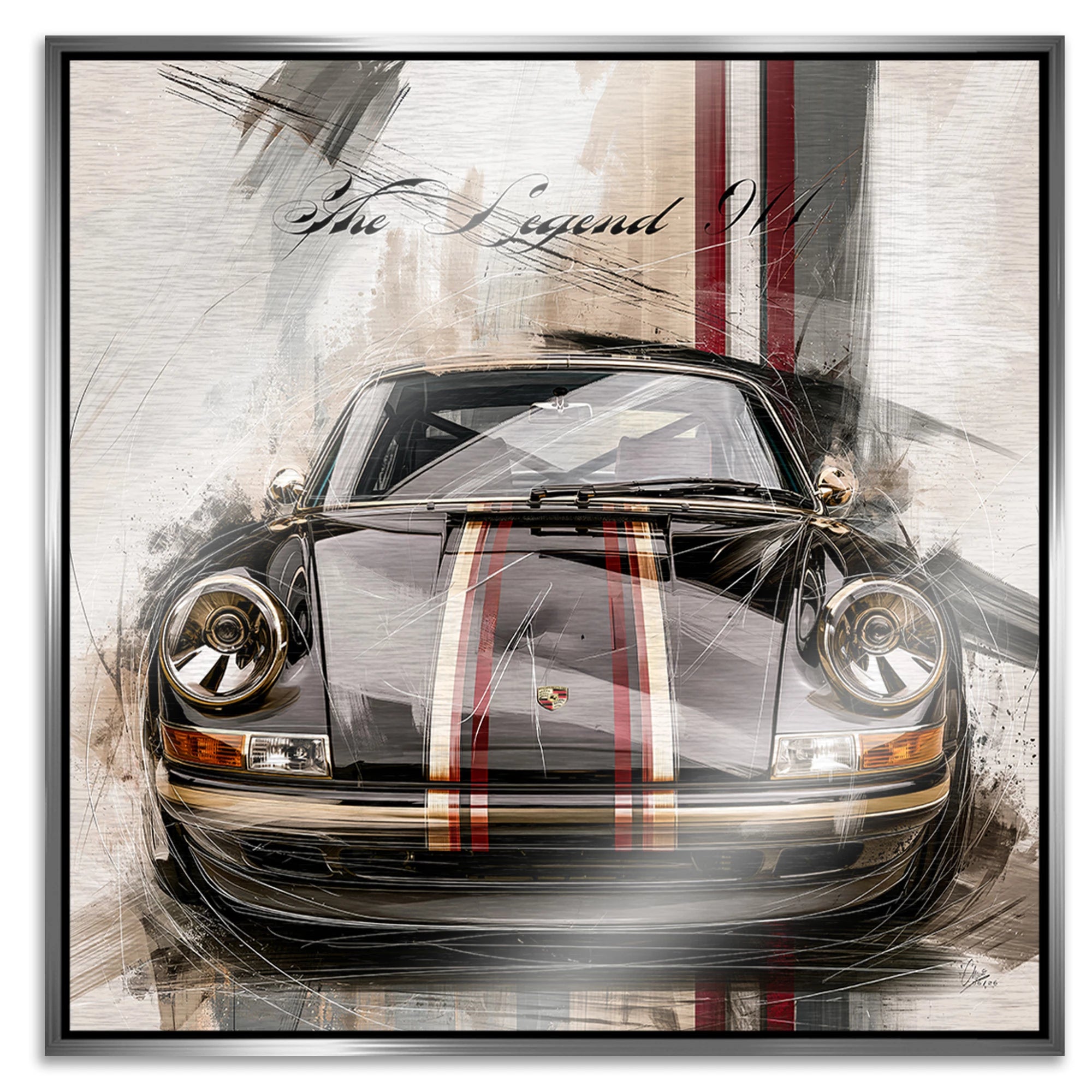 Porsche 911 Black Line Aluminiumbild gebürstet