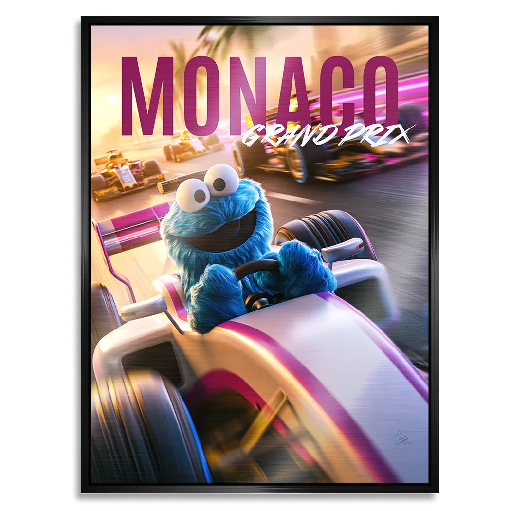 Krümelmonster Grand Prix Aluminiumbild gebürstet