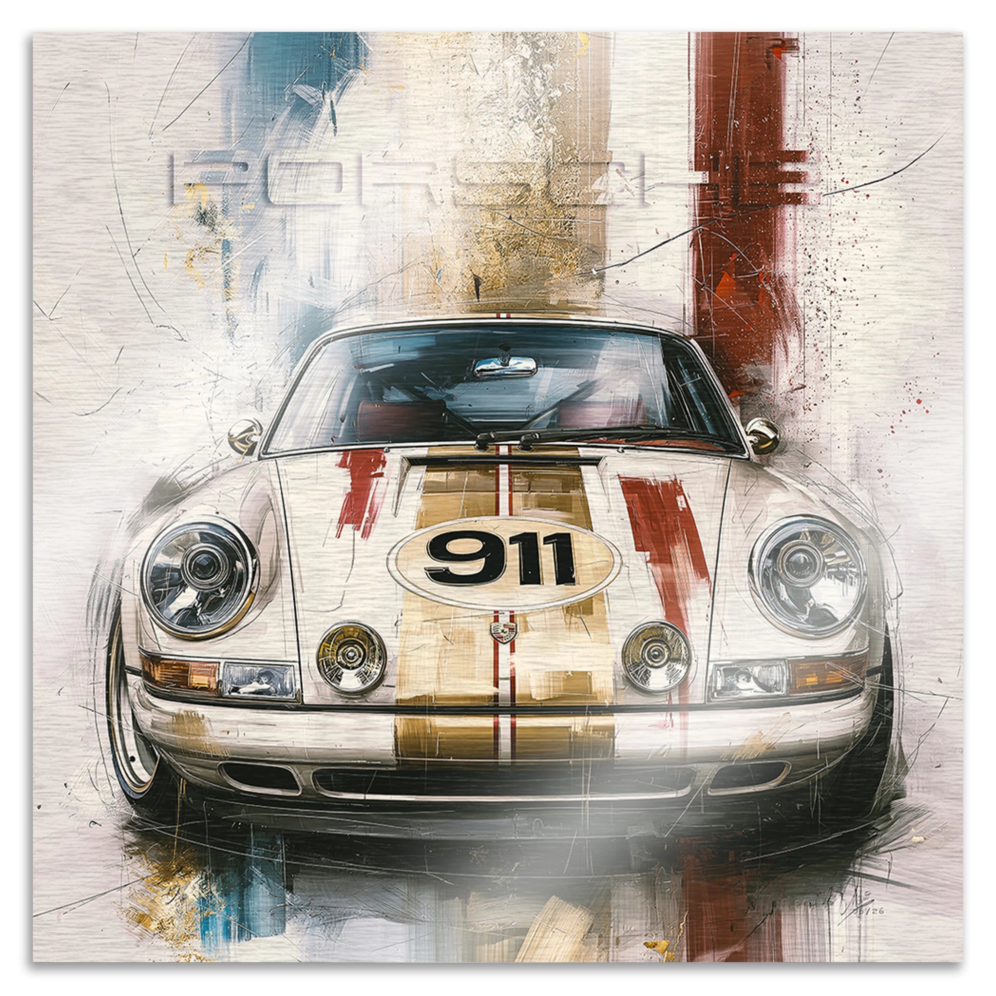 Porsche 911 Klassik Aluminiumbild gebürstet