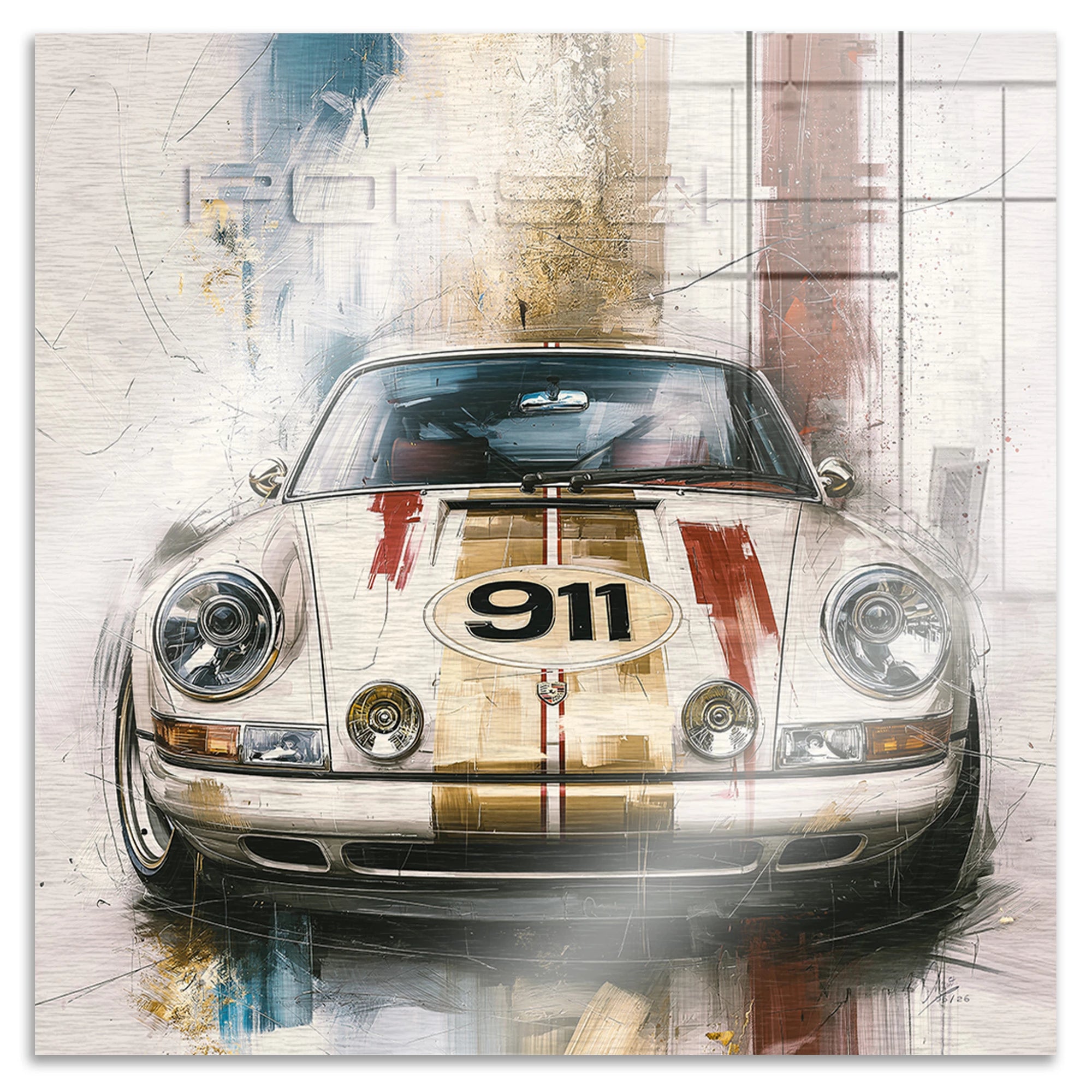 Porsche 911 Klassik Aluminiumbild gebürstet