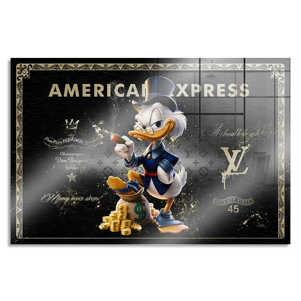 Dagobert Duck Black Amex Aluminiumbild gebürstet