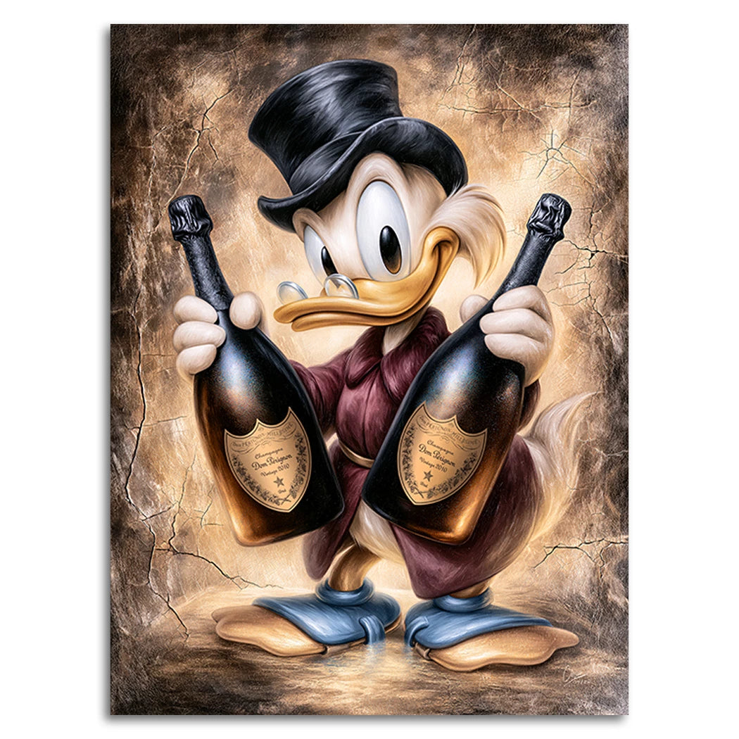 Dagobert Duck Champagner Art Aluminiumbild gebürstet