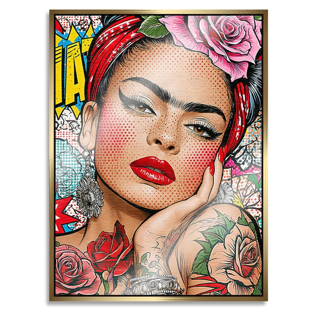 Frida Kahlo Rose Pop Art Aluminiumbild gebürstet