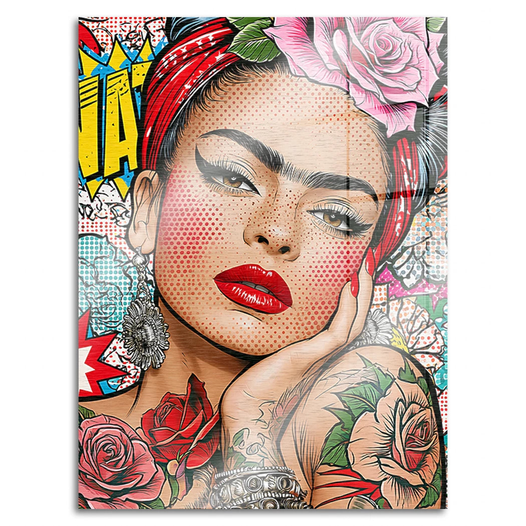 Frida Kahlo Rose Pop Art Aluminiumbild gebürstet