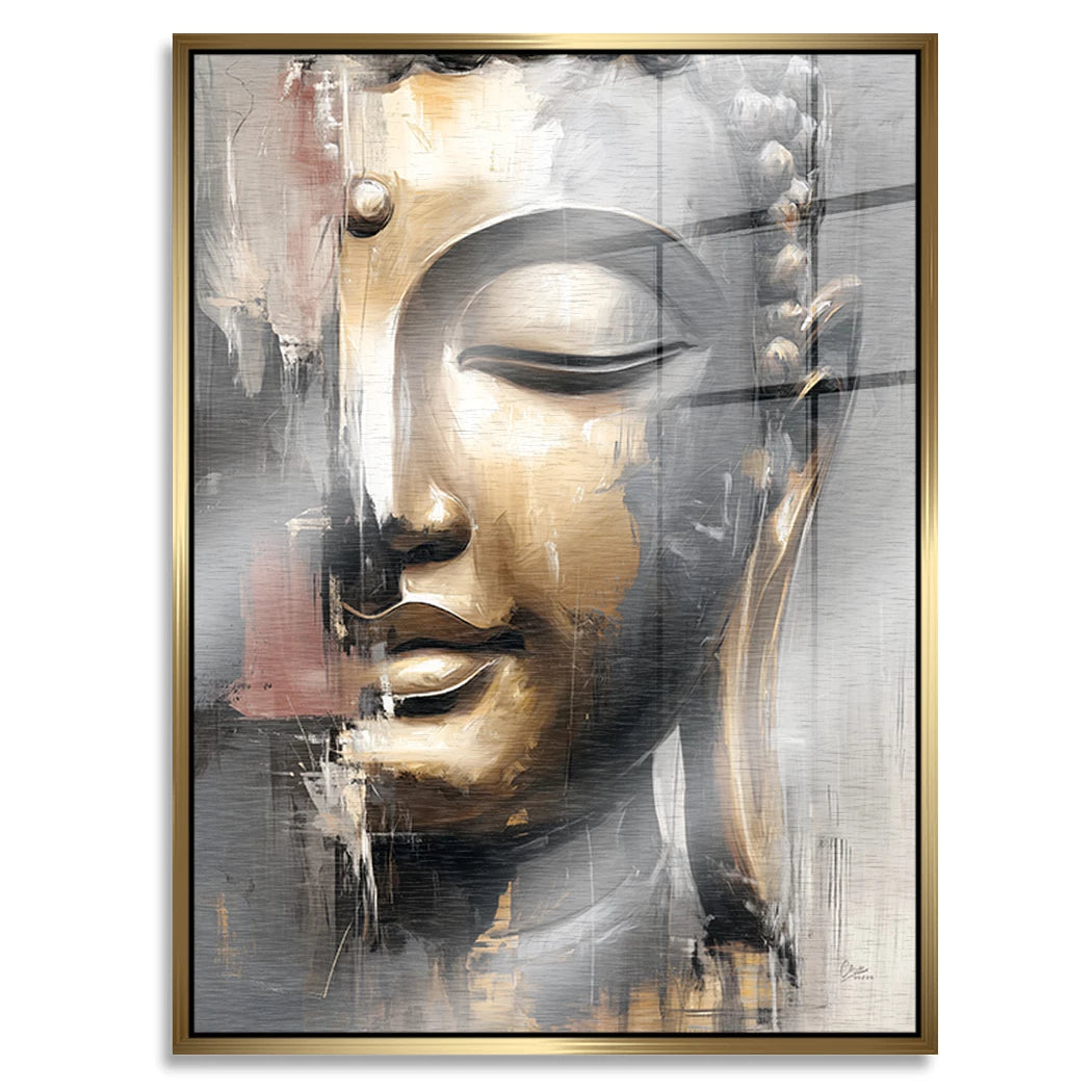 Buddha Gold Aluminiumbild gebürstet