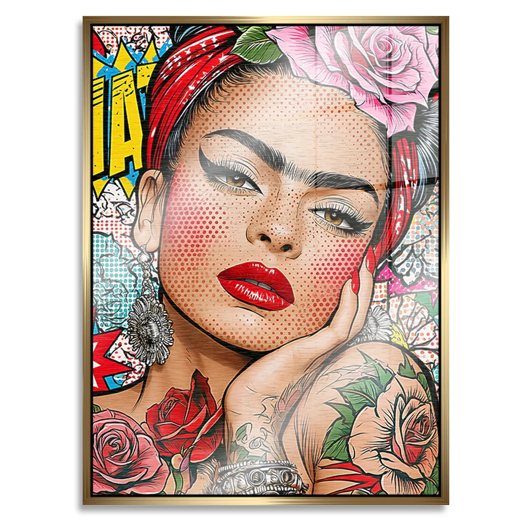 Frida Kahlo Rose Pop Art Aluminiumbild gebürstet