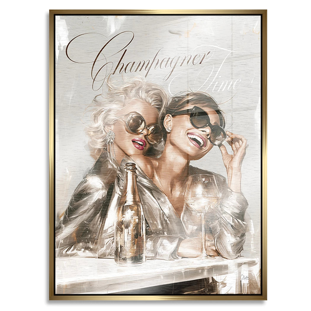 Audrey Hepburn und Marilyn Monroe Champus Aluminiumbild gebürstet