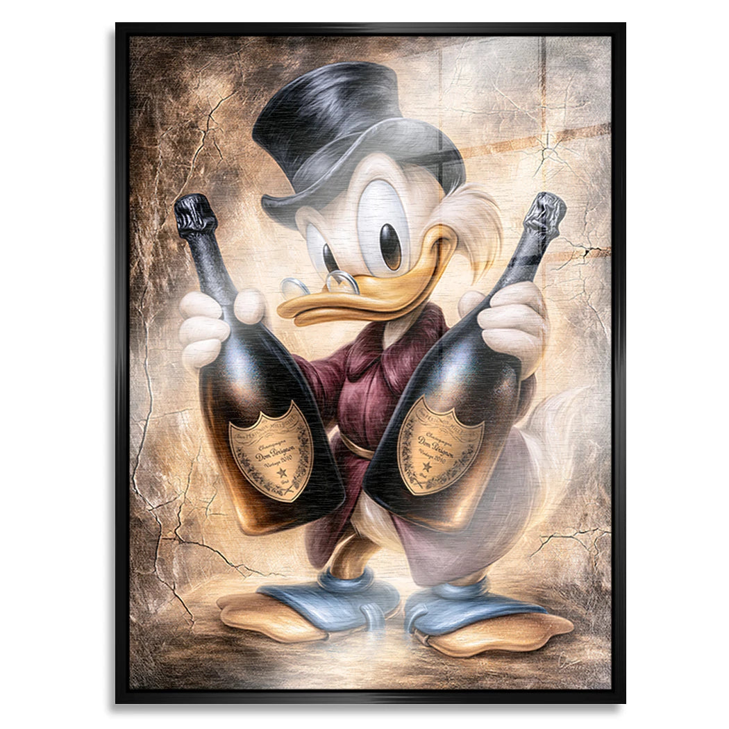 Dagobert Duck Champagner Art Aluminiumbild gebürstet