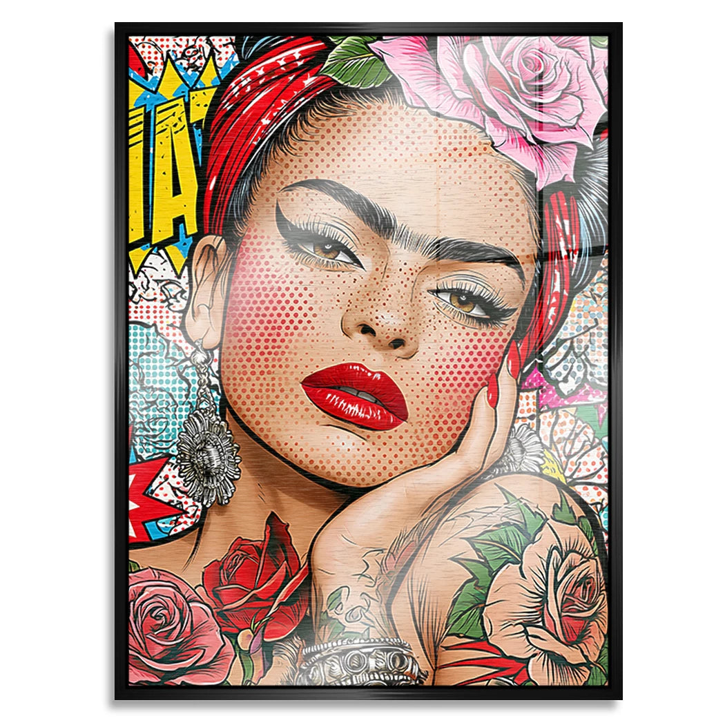 Frida Kahlo Rose Pop Art Aluminiumbild gebürstet