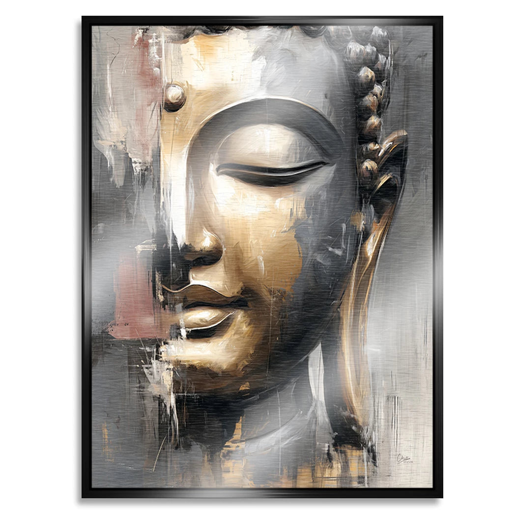 Buddha Gold Aluminiumbild gebürstet