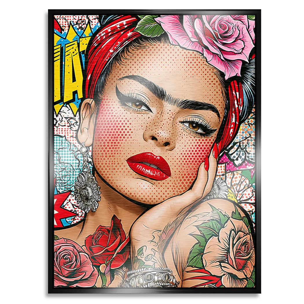 Frida Kahlo Rose Pop Art Aluminiumbild gebürstet