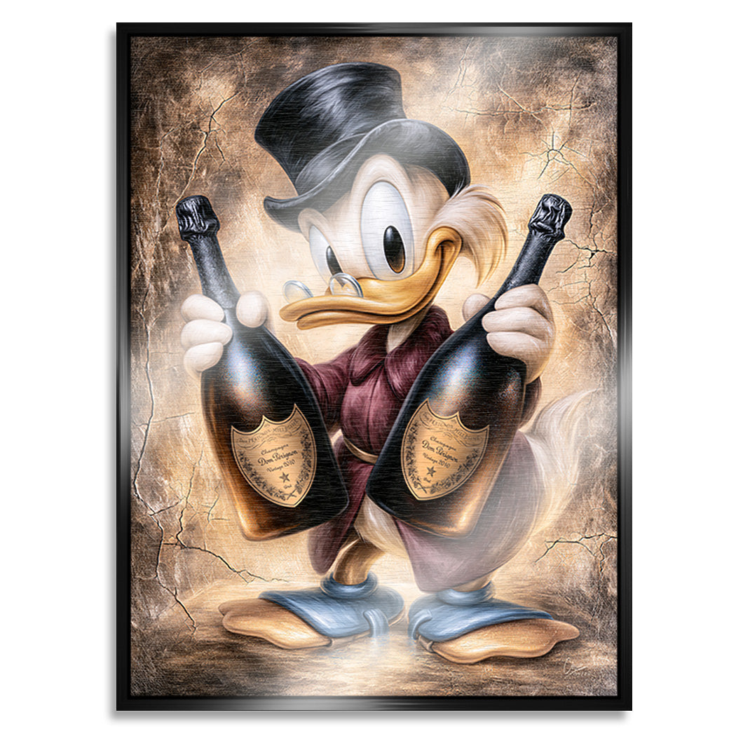 Dagobert Duck Champagner Art Aluminiumbild gebürstet