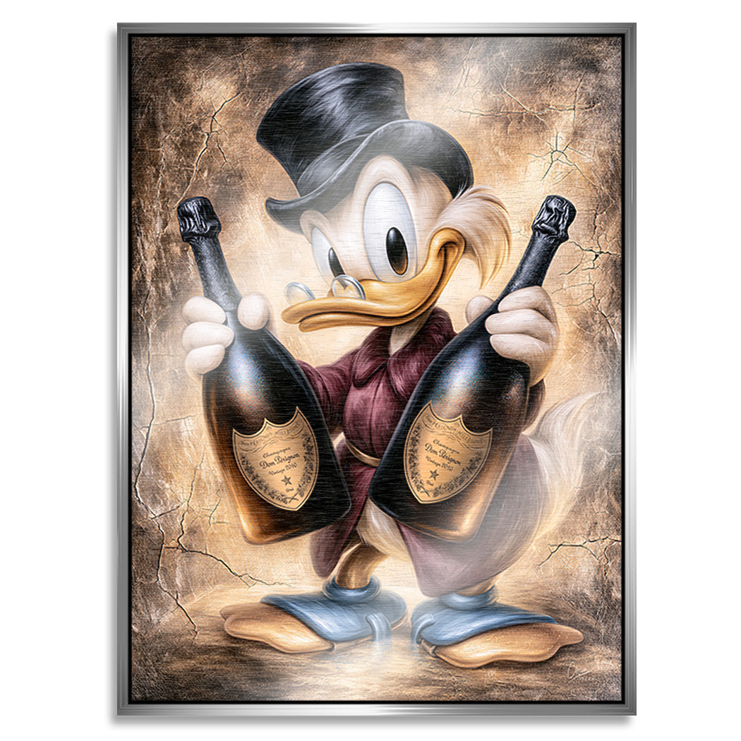 Dagobert Duck Champagner Art Aluminiumbild gebürstet